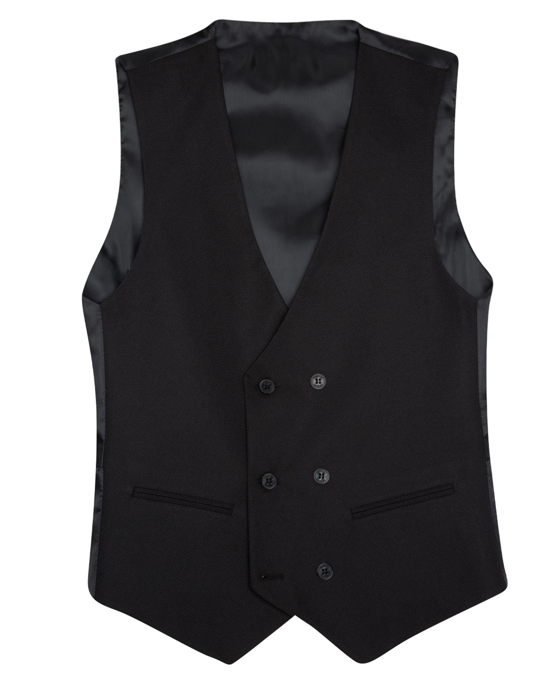 Siyah Slim Armürlü  6 Drop                                                       Yelekli Takım Elbise