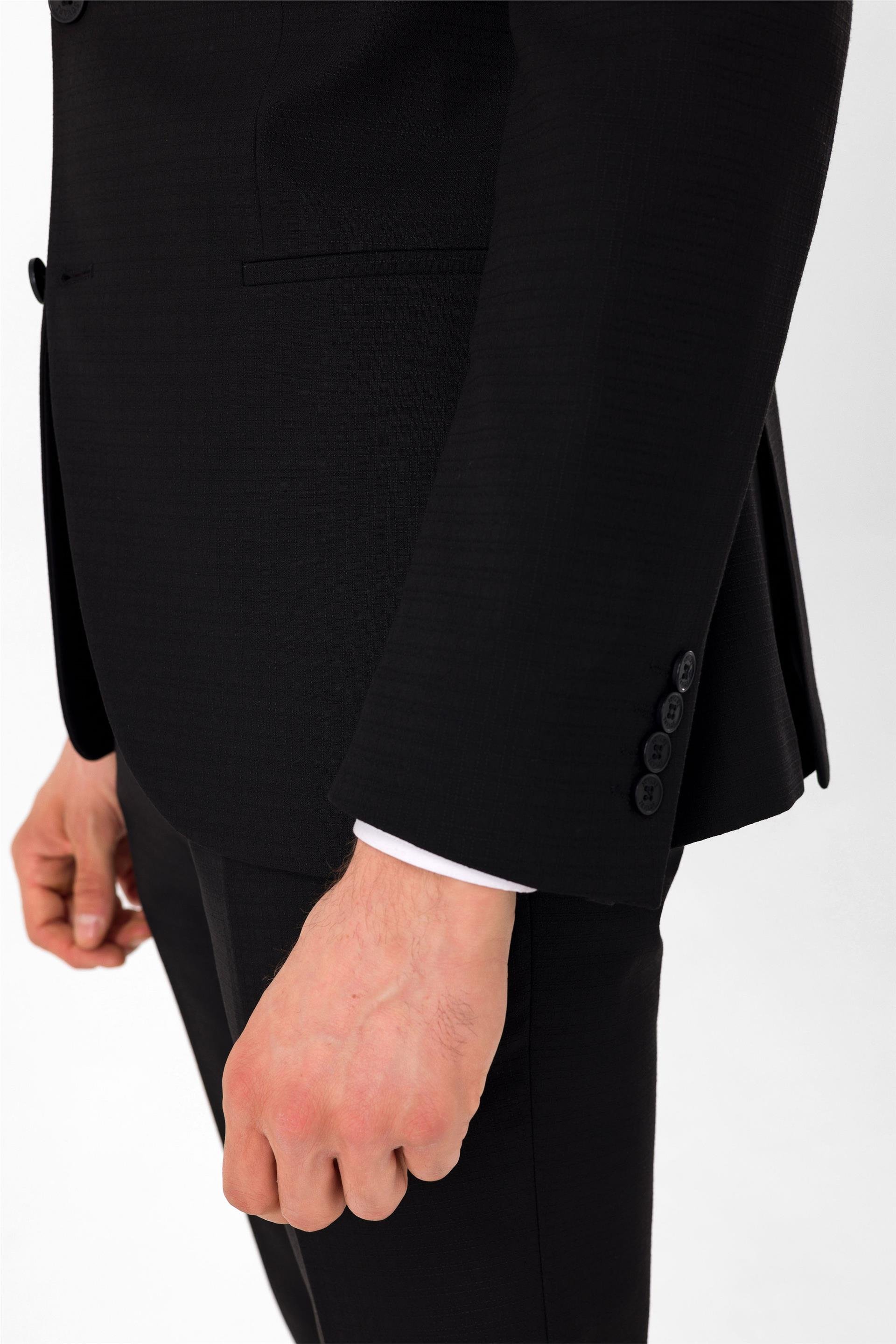 Siyah Slim Armürlü Mono Yaka 6 Drop                                                       Takım Elbise