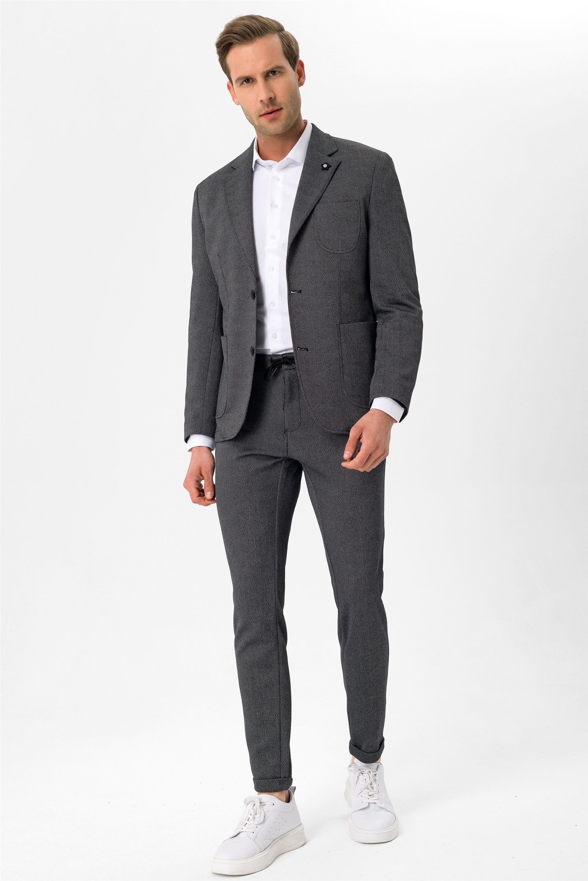Siyah Slim Armürlü Mono Yaka 6 Drop                                                       Takım Elbise