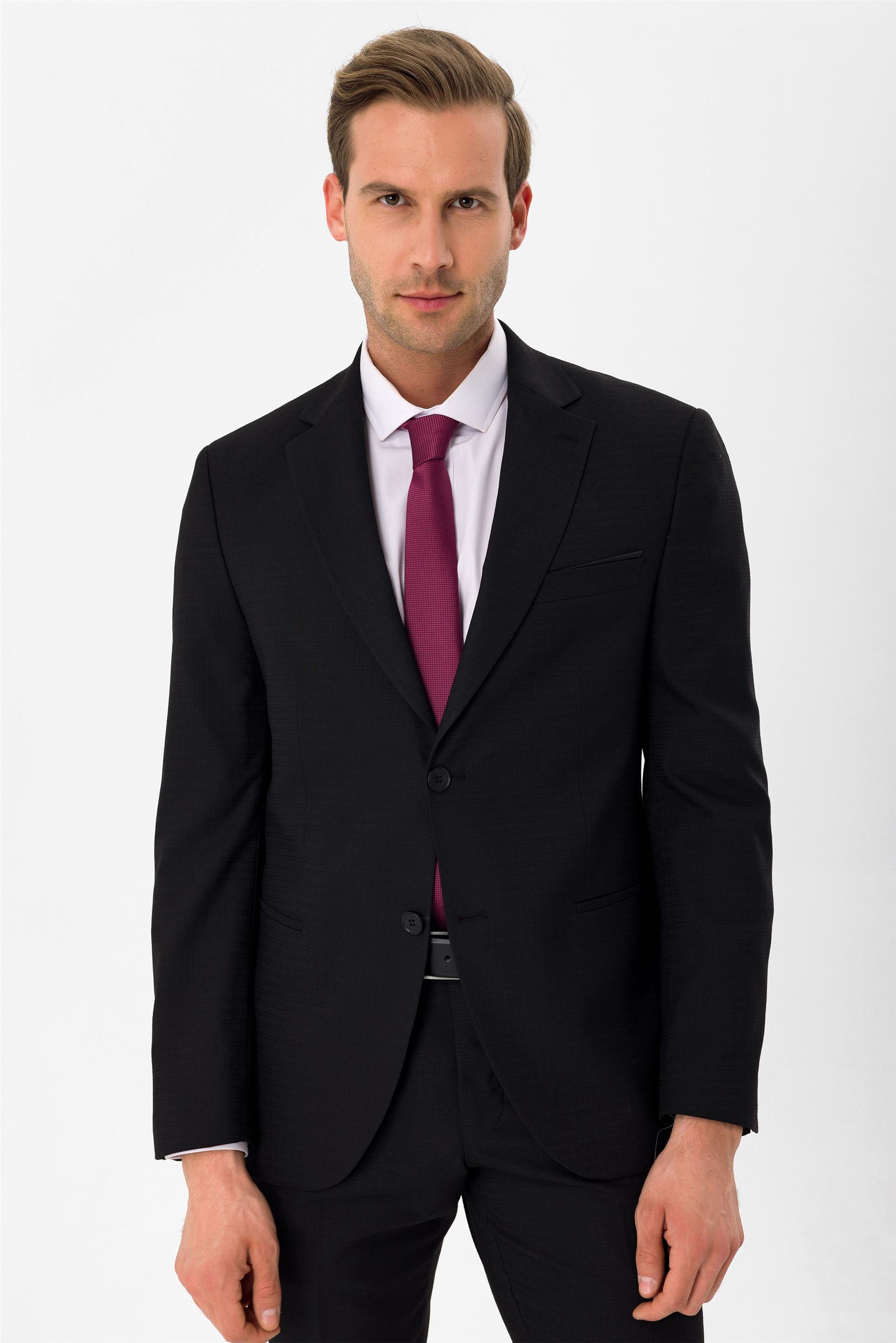 Siyah Slim Armürlü Mono Yaka 6 Drop                                                       Takım Elbise