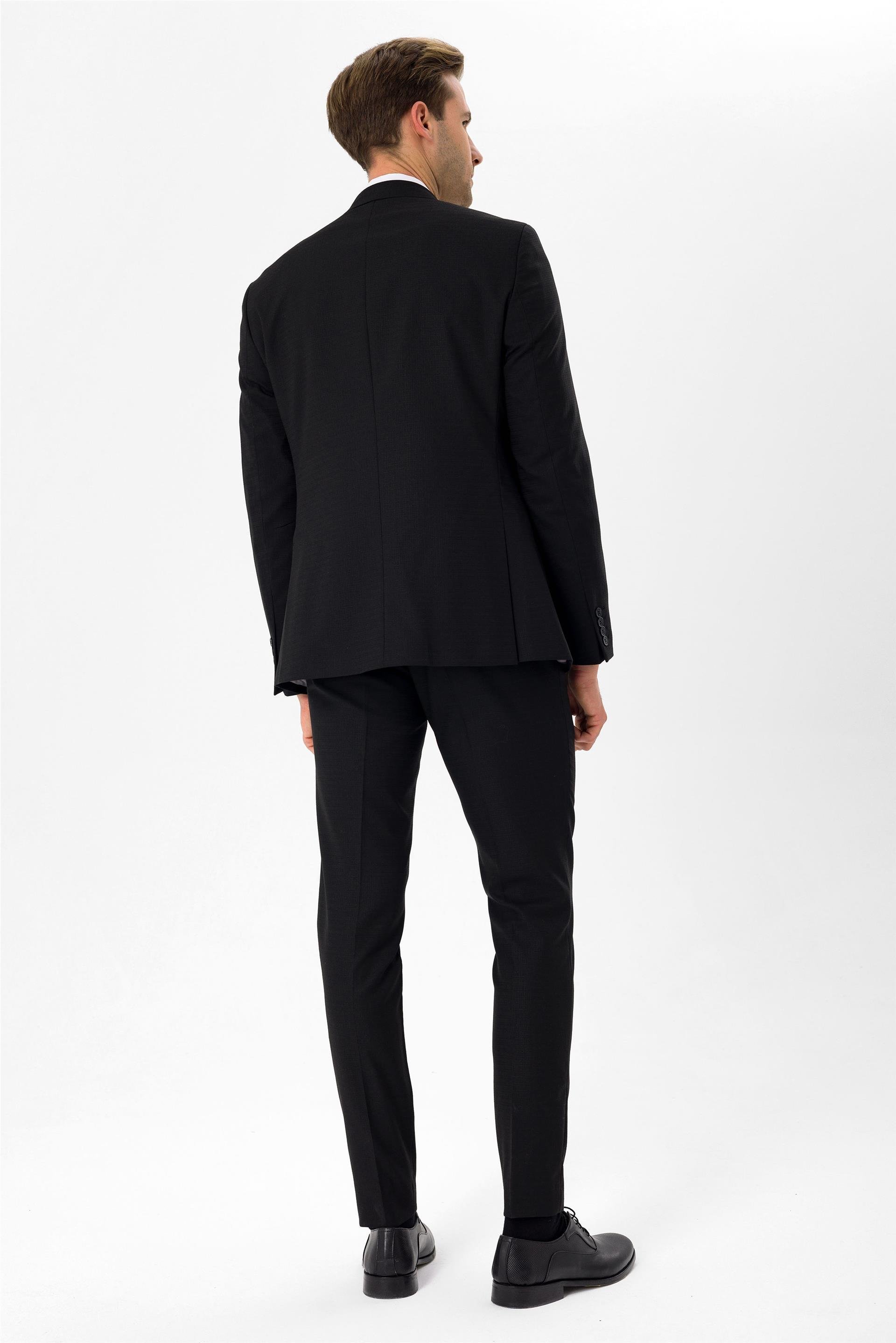 Siyah Slim Armürlü Mono Yaka 6 Drop                                                       Takım Elbise