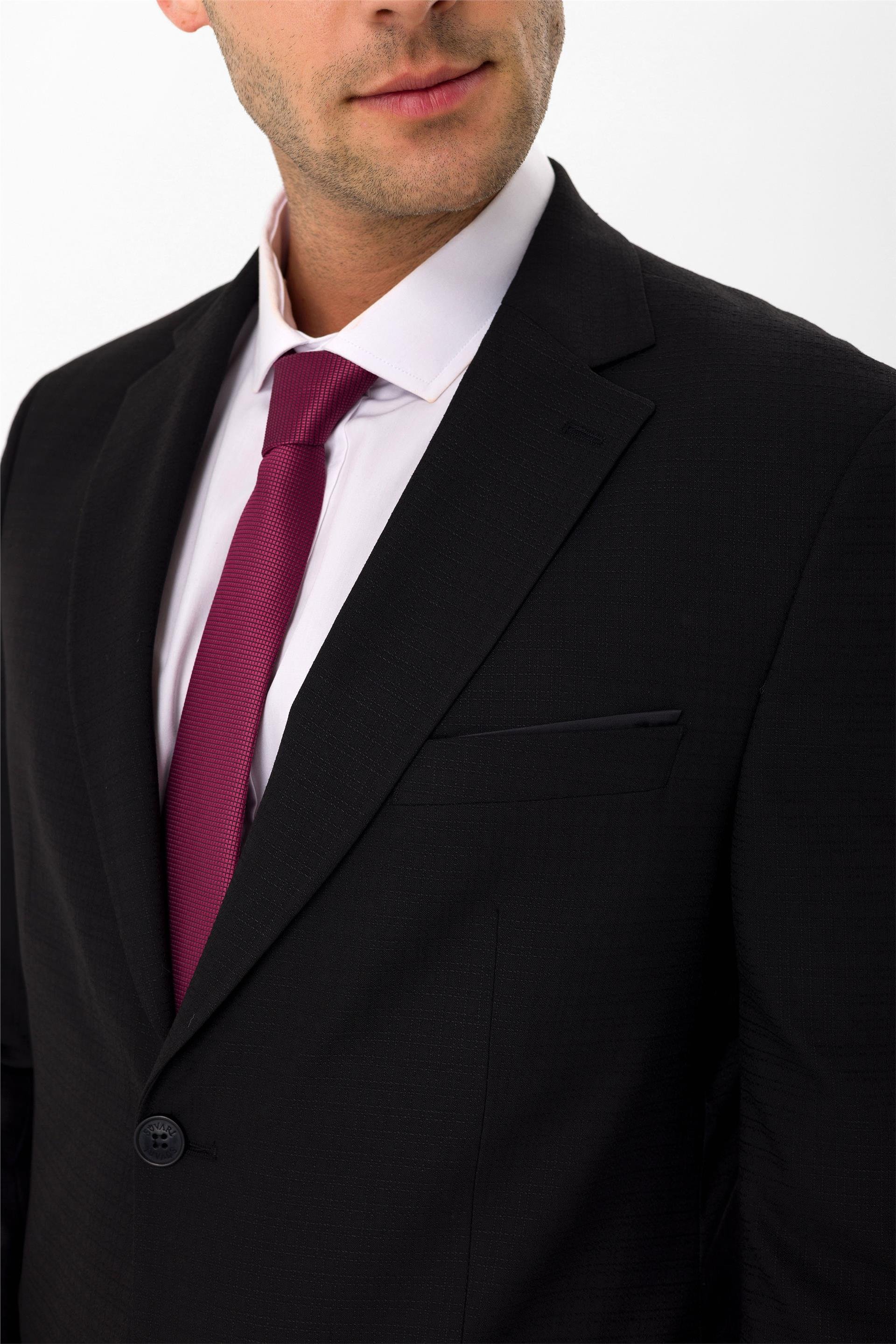 Siyah Slim Armürlü Mono Yaka 6 Drop                                                       Takım Elbise