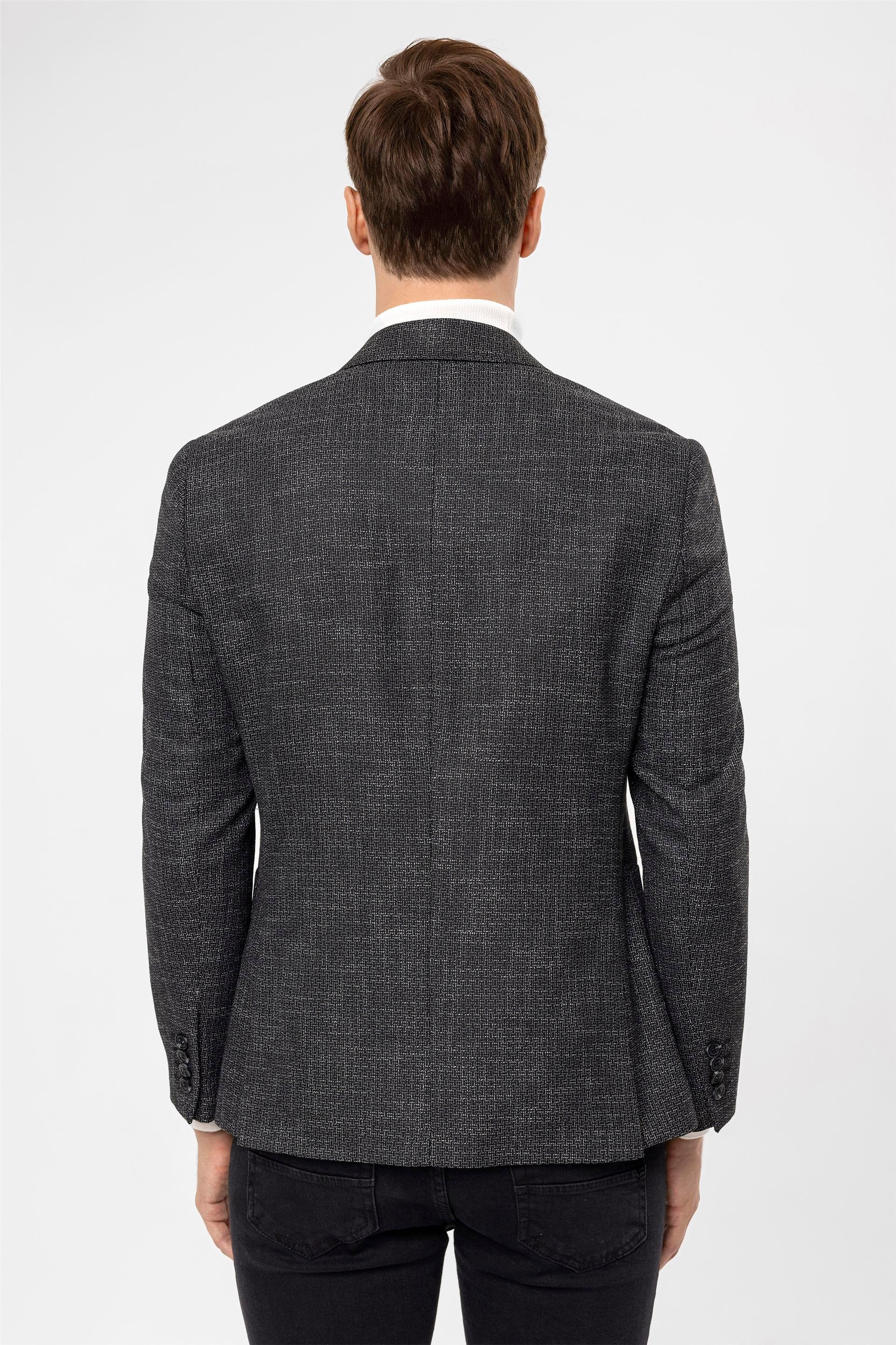 Siyah Slim Armürlü Sivri Yaka 6 Drop                                                       Ceket