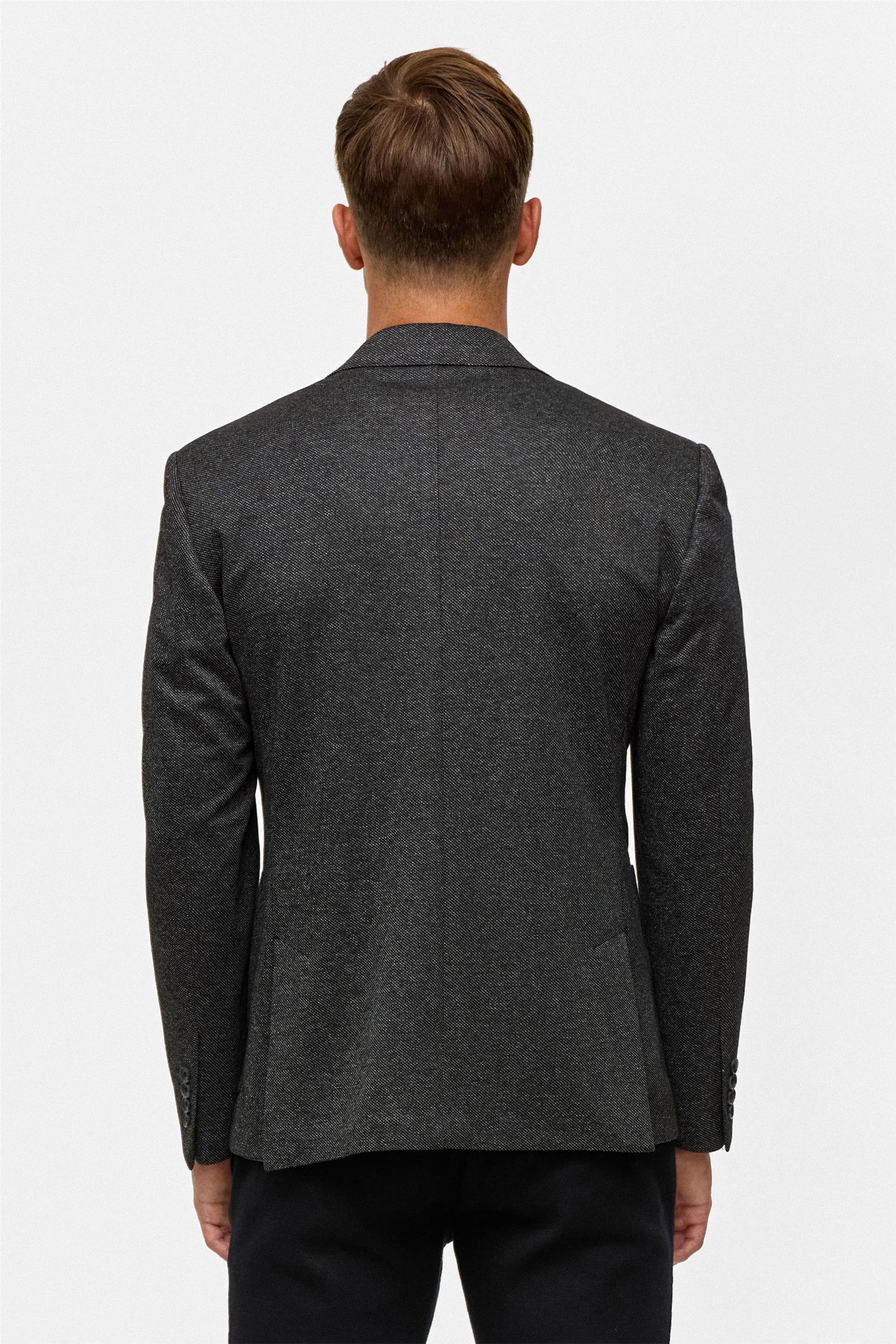 Siyah Slim Desenli Mono Yaka 6 Drop Ceket