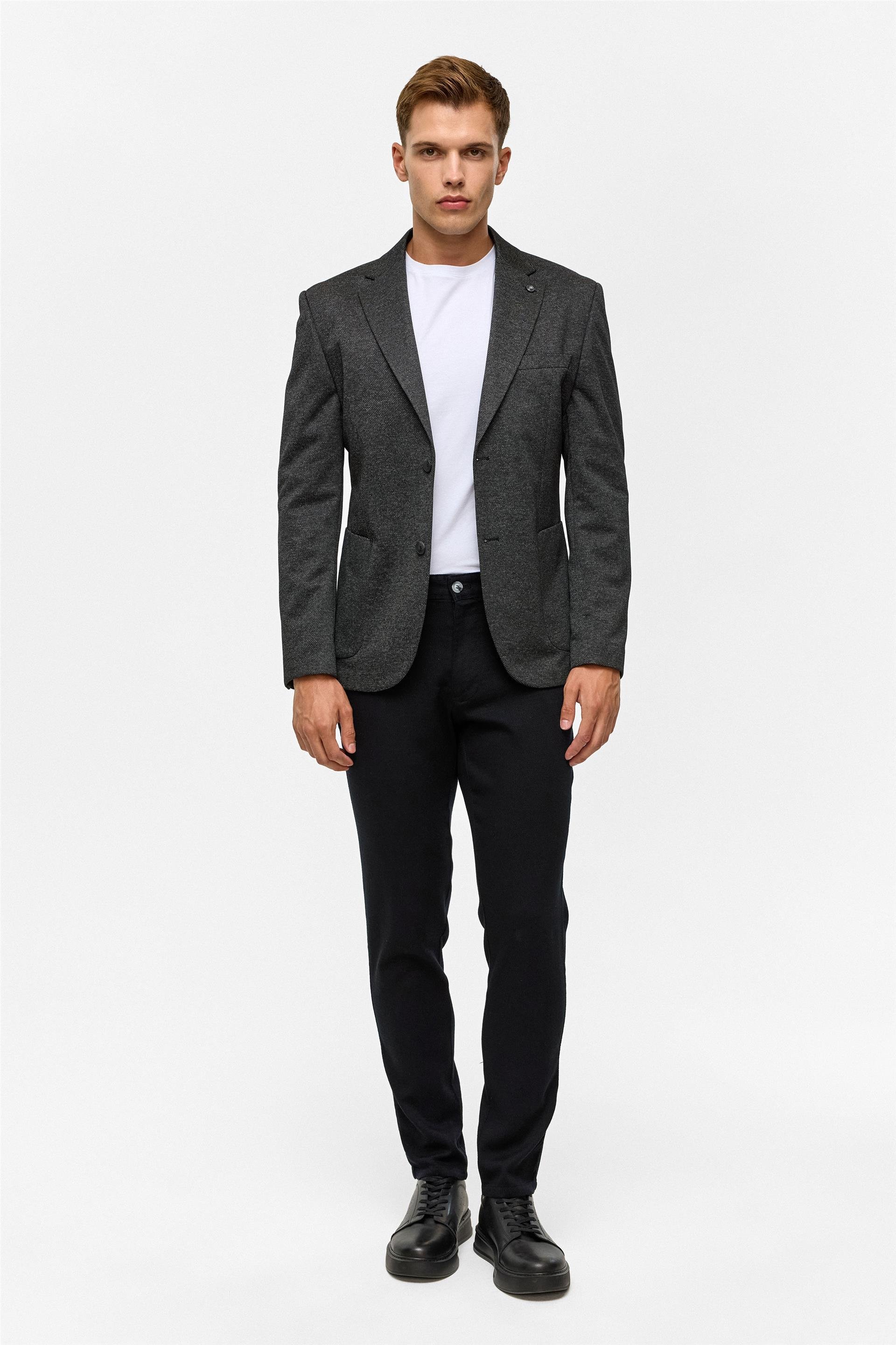 Siyah Slim Desenli Mono Yaka 6 Drop Ceket