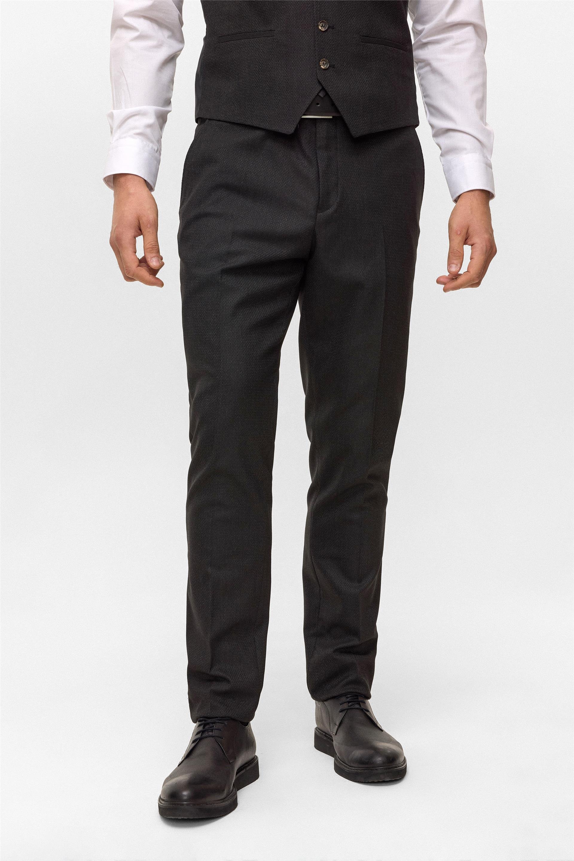 Siyah Slim Desenli Sivri Yaka 6 Drop Yelekli Takım Elbise