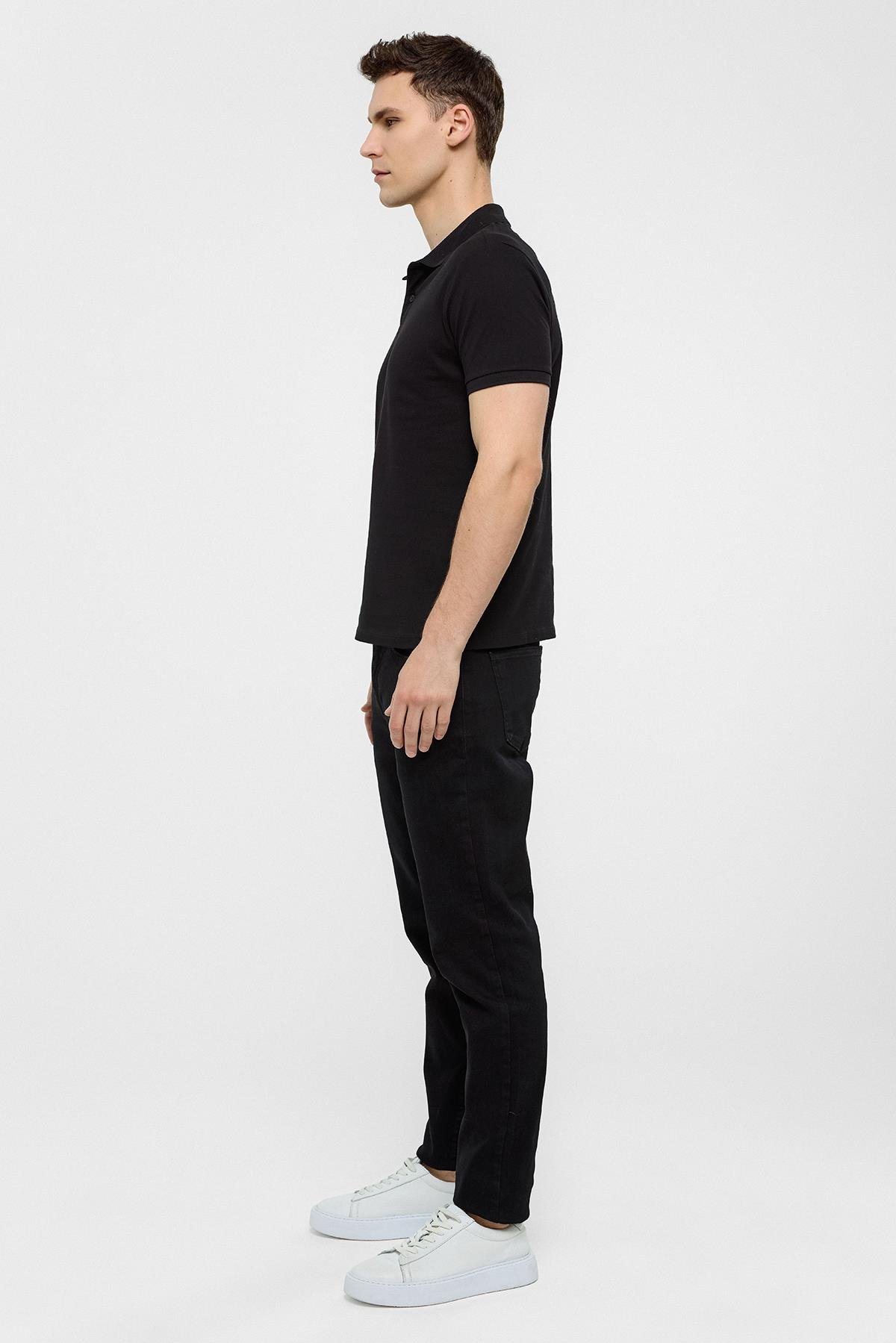 Siyah Slim Düz Polo Yaka Tişört