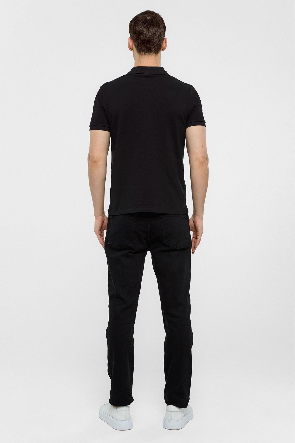 Siyah Slim Düz Polo Yaka Tişört