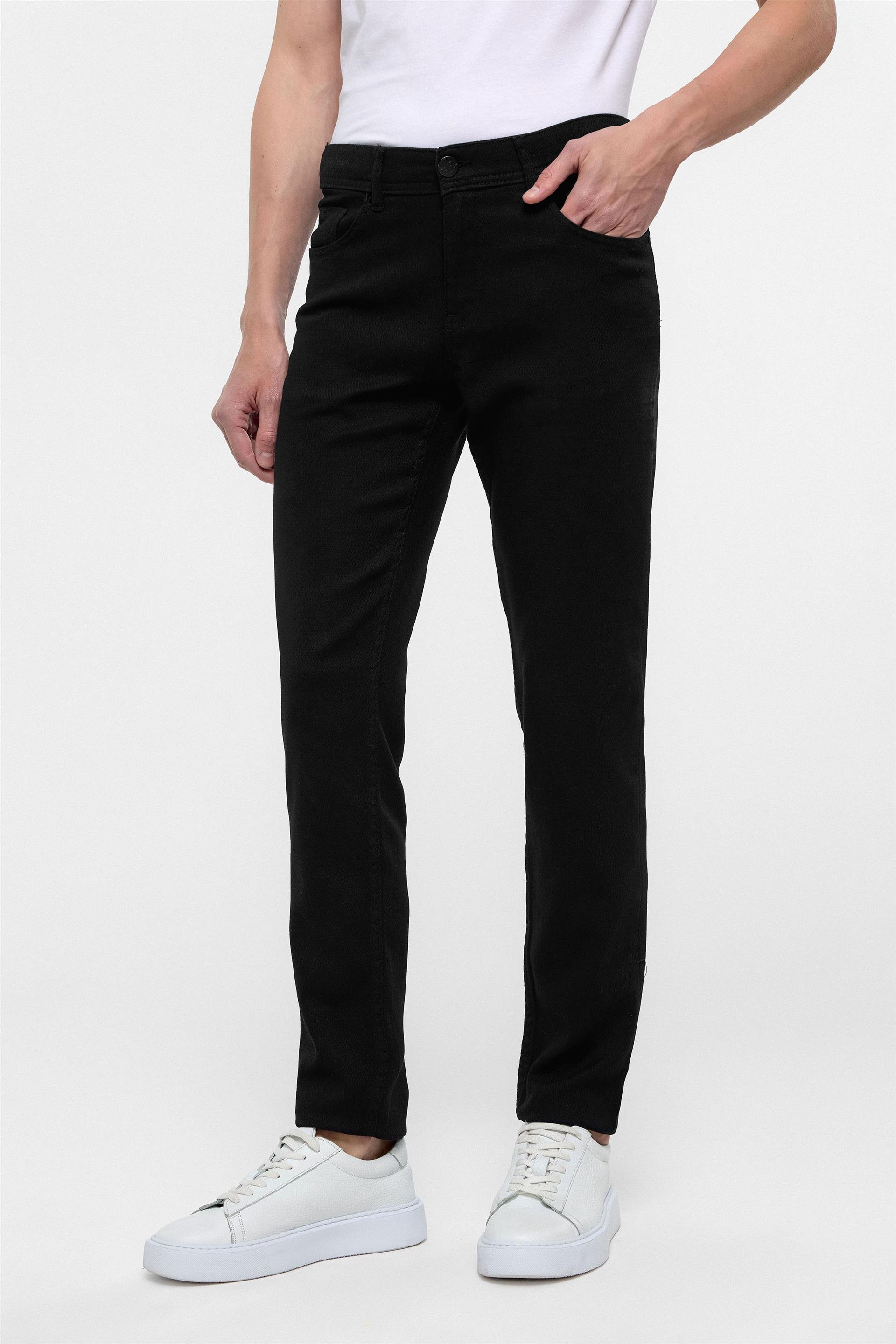 Siyah Slim Fit 5 Cep Kalıp Armürlü Kanvas Pantolon