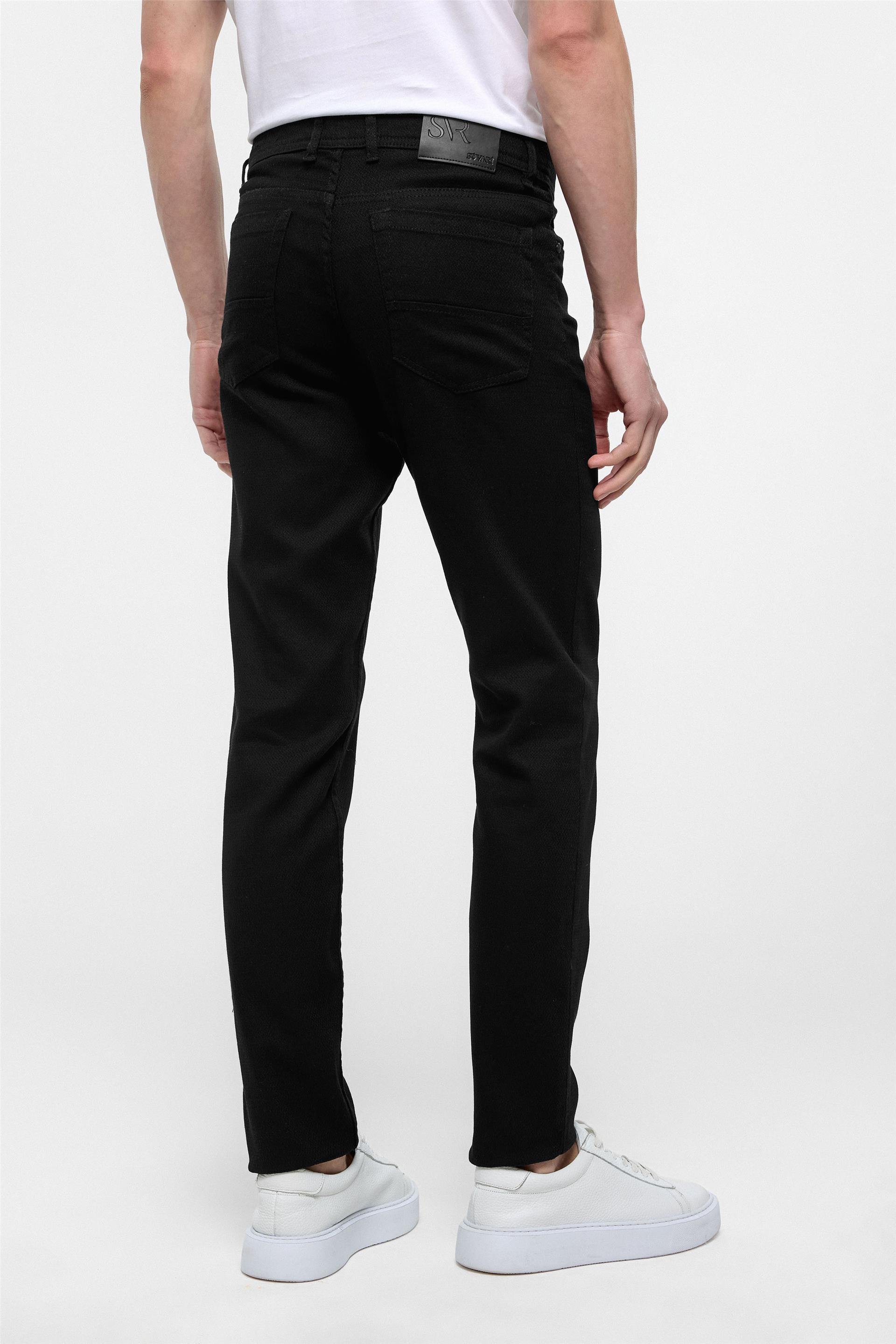 Siyah Slim Fit 5 Cep Kalıp Armürlü Kanvas Pantolon