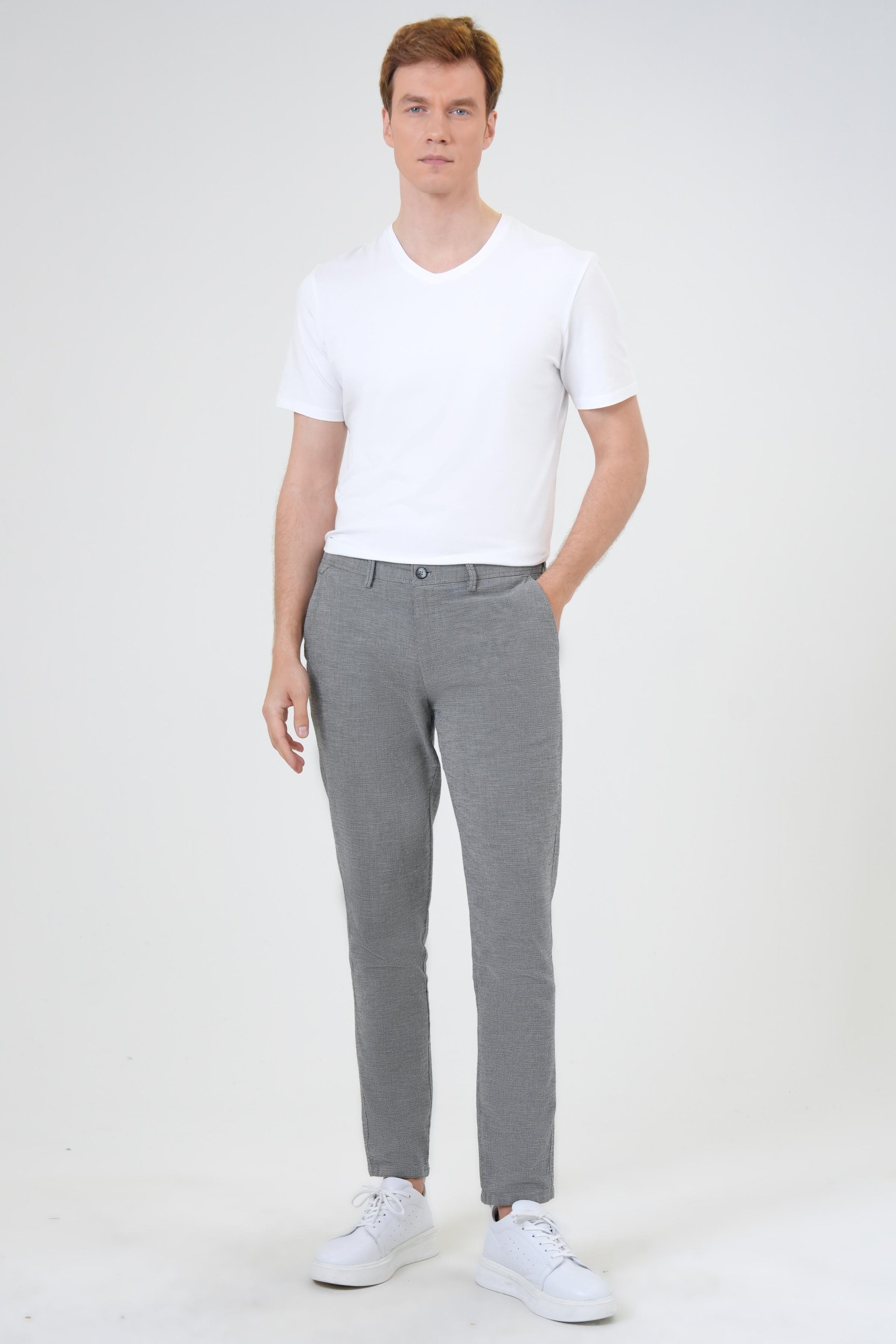 Siyah Slim Fit Armürlü Kanvas Pantolon