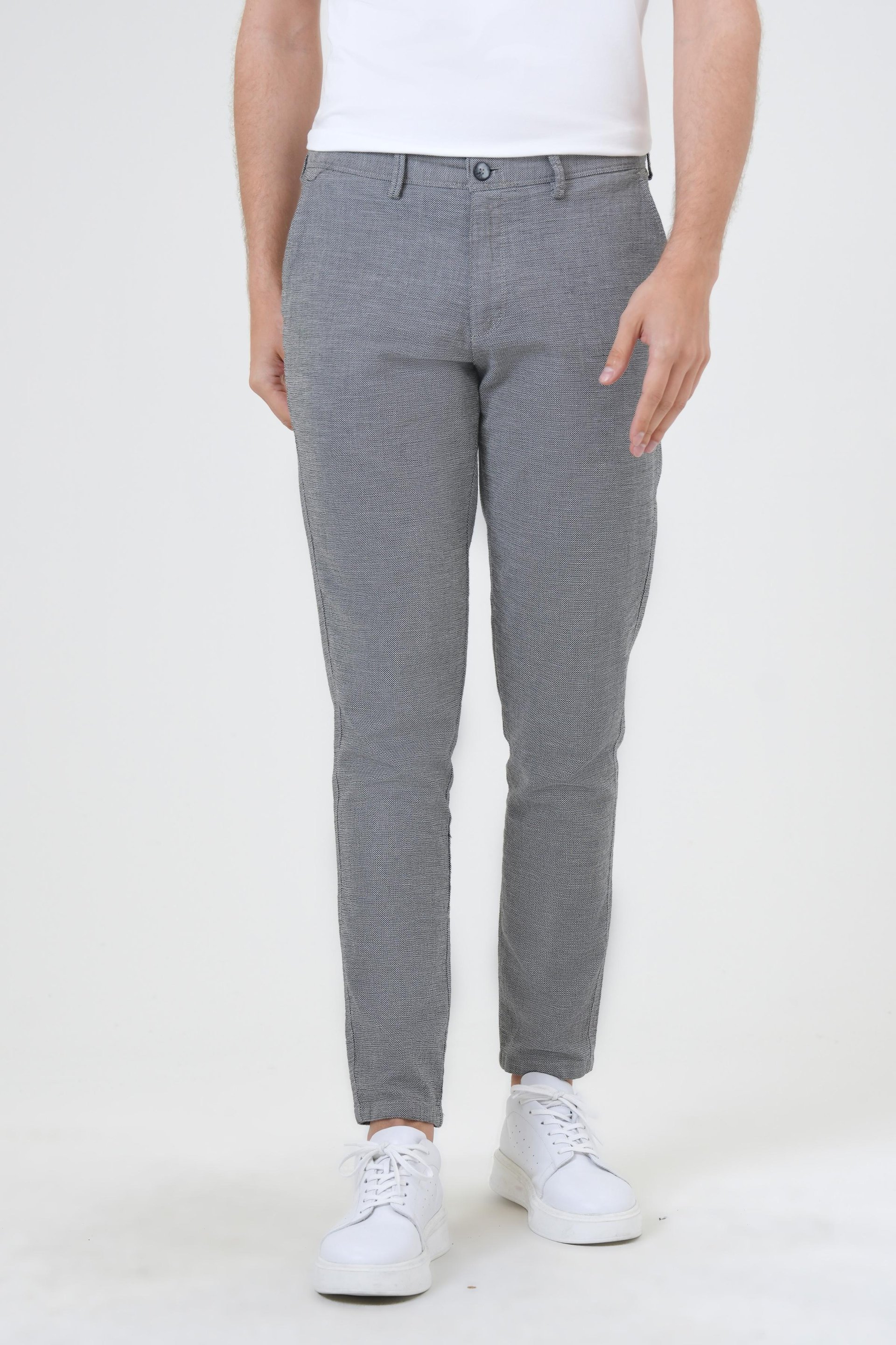 Siyah Slim Fit Armürlü Kanvas Pantolon