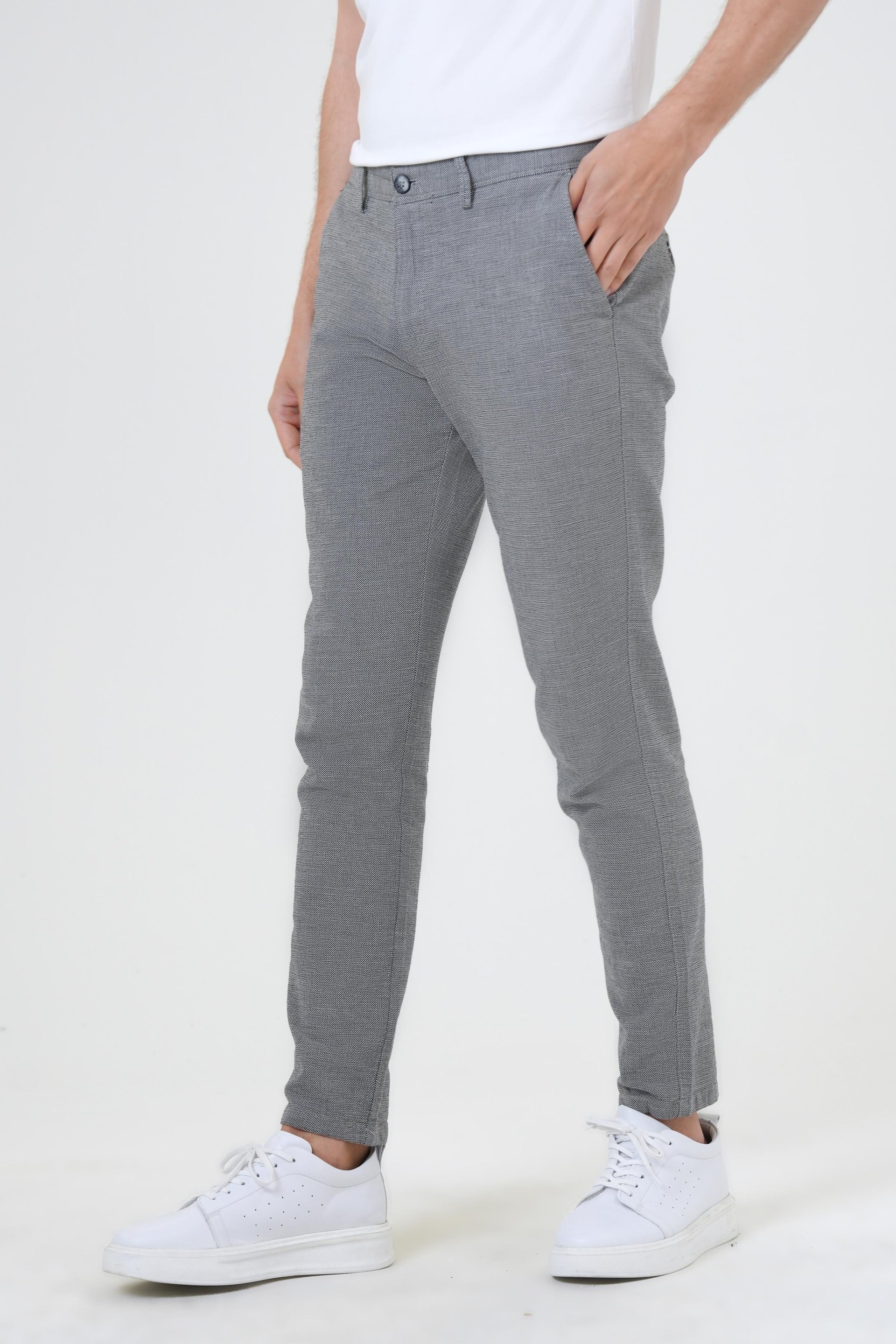 Siyah Slim Fit Armürlü Kanvas Pantolon