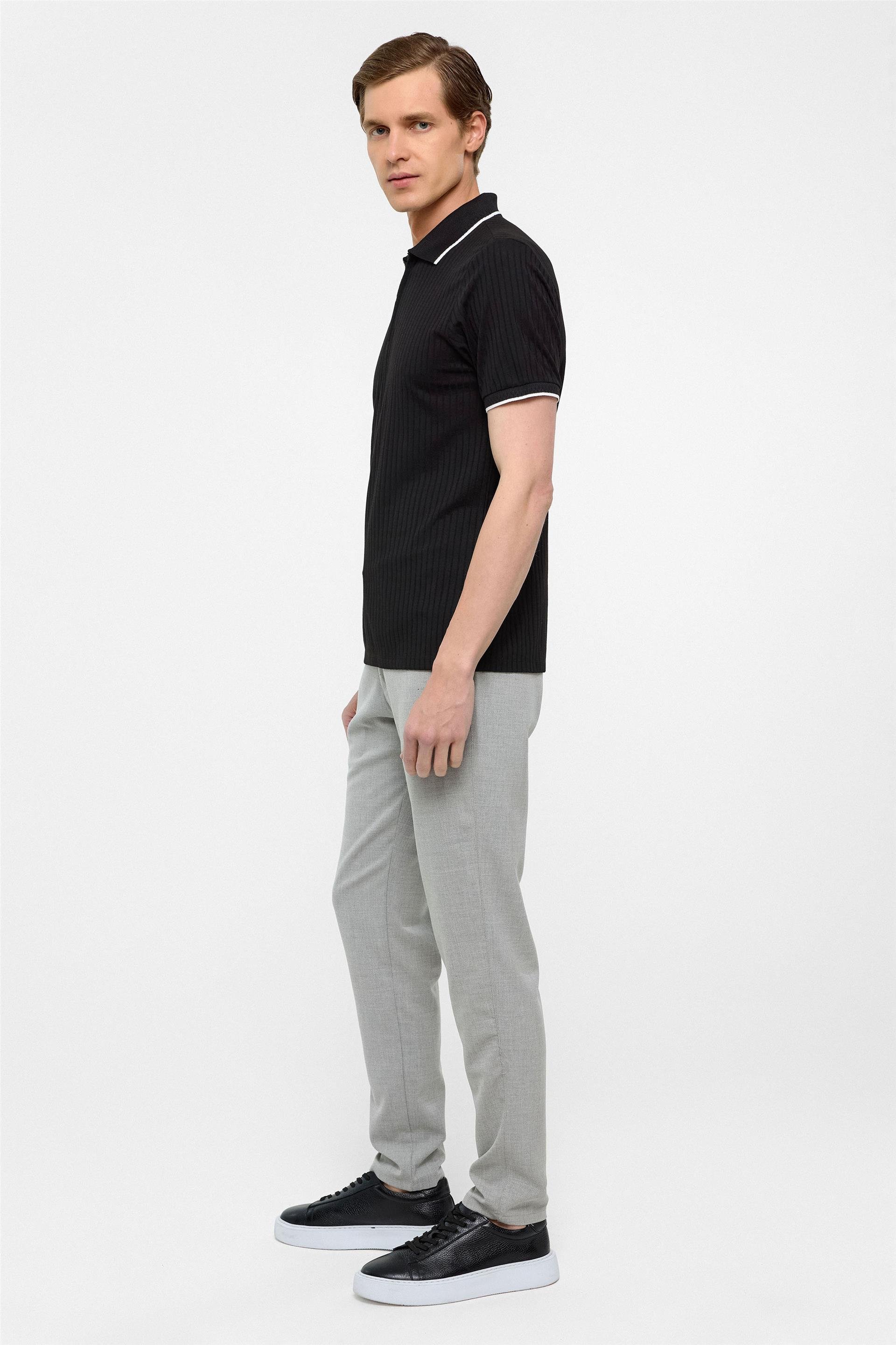 Siyah Slim Fitilli Polo Yaka Tişört