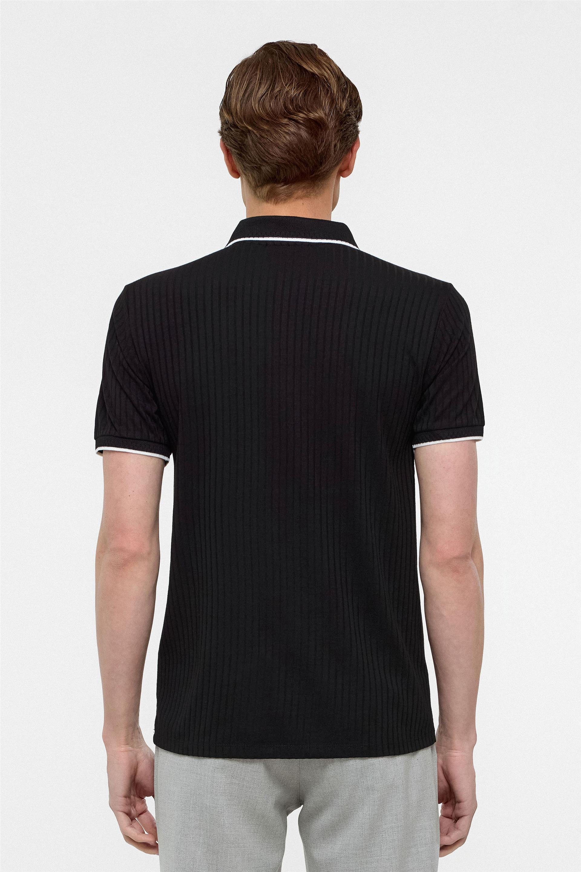 Siyah Slim Fitilli Polo Yaka Tişört