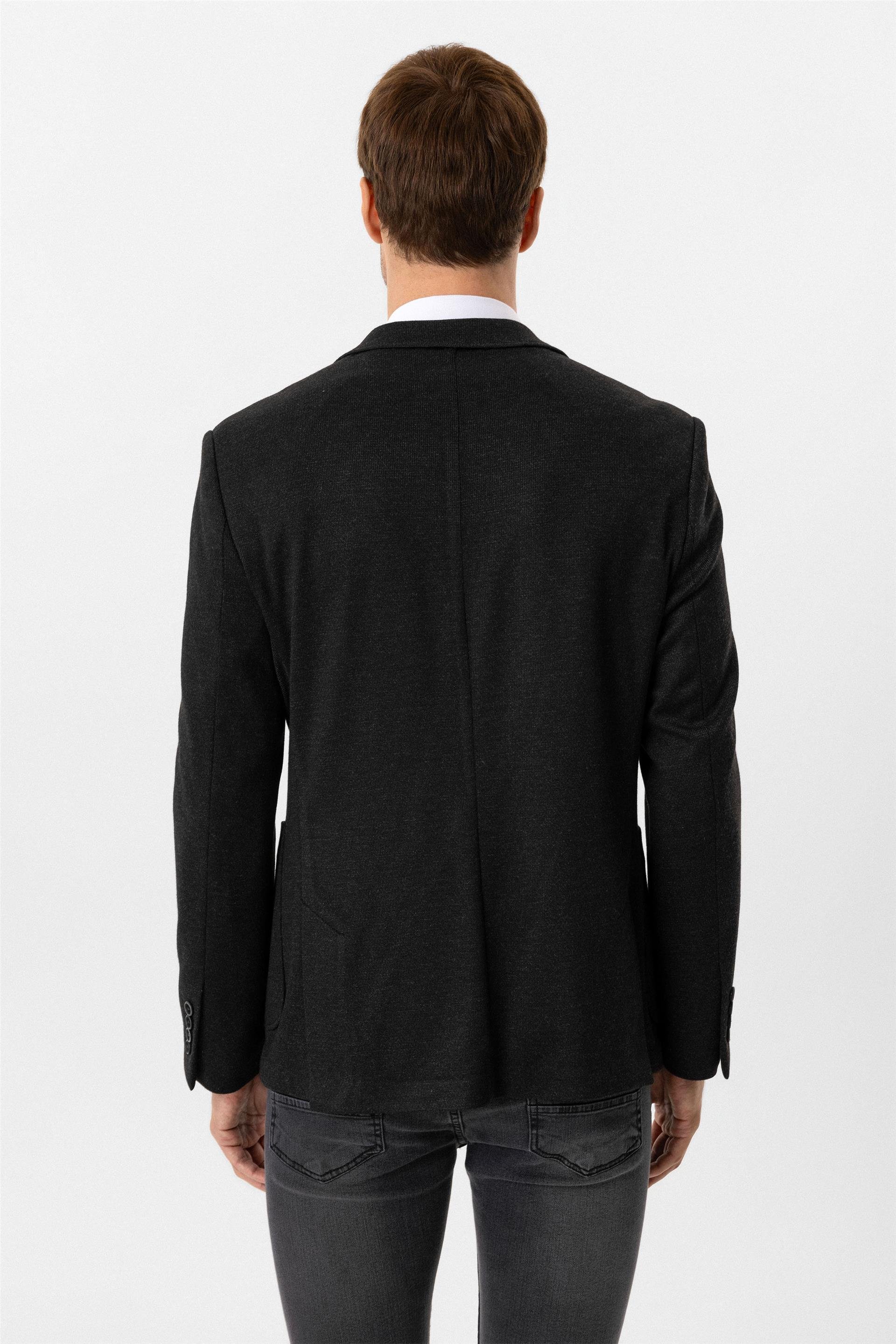 Siyah Slim Mono Yaka 6 Drop Ceket