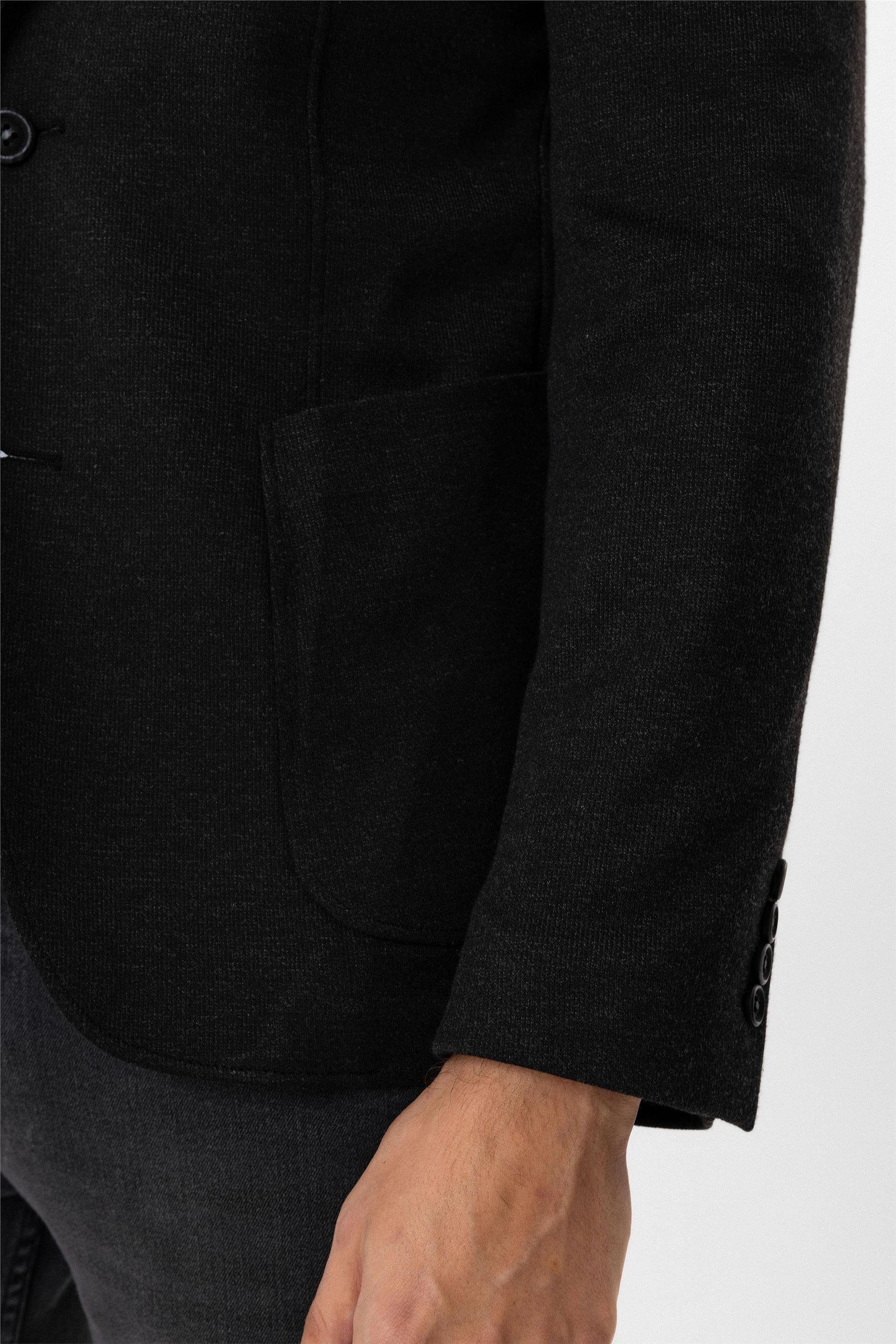 Siyah Slim Mono Yaka 6 Drop Ceket
