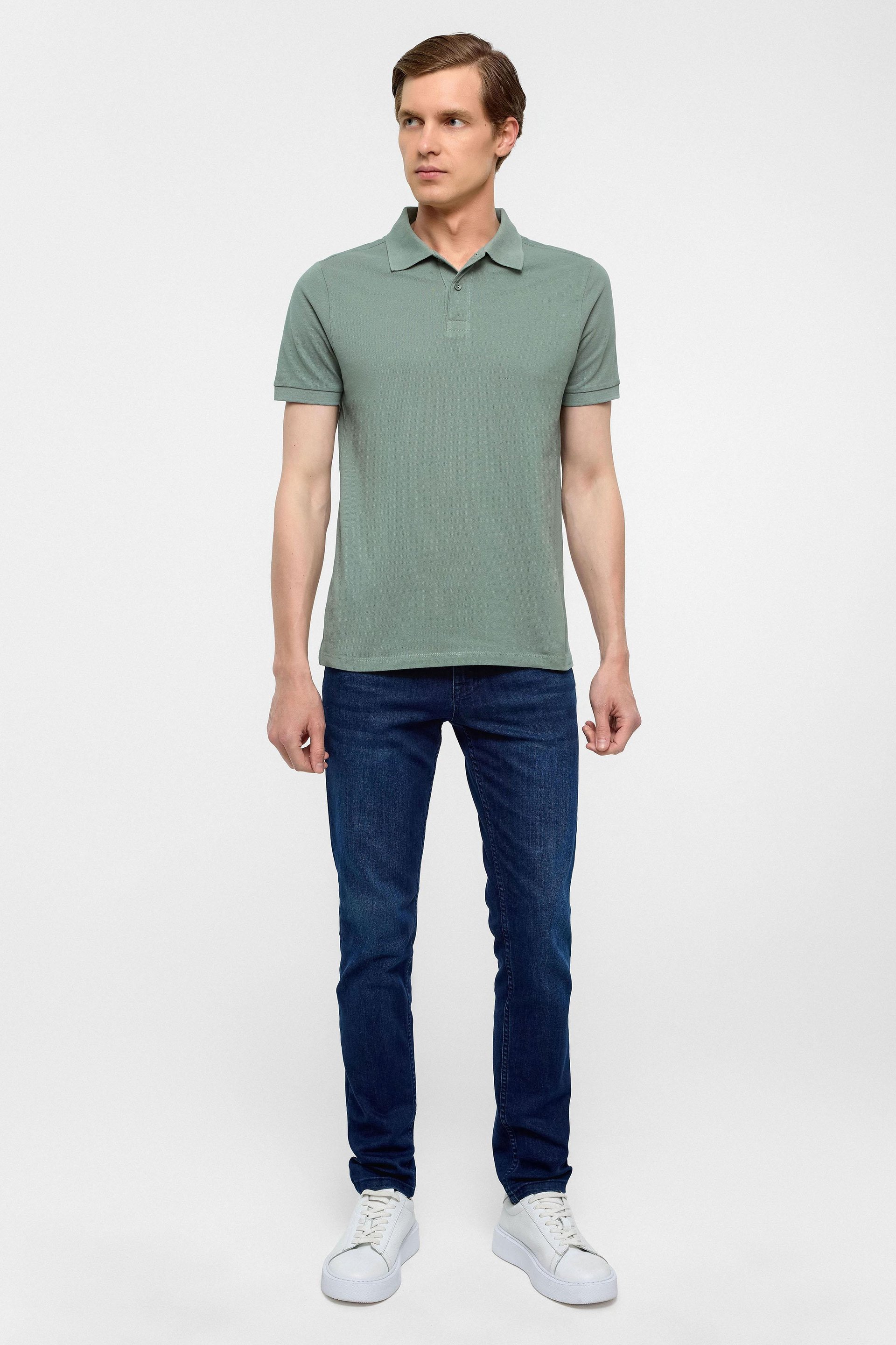 Su Yeşili Slim Düz Polo Yaka Tişört