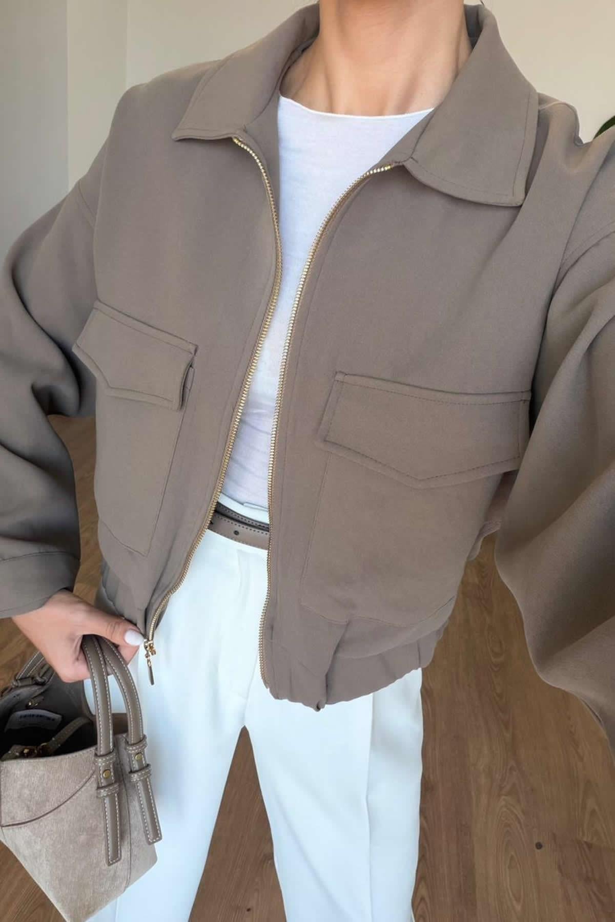 CROP BLAZER CEKET - KAHVE