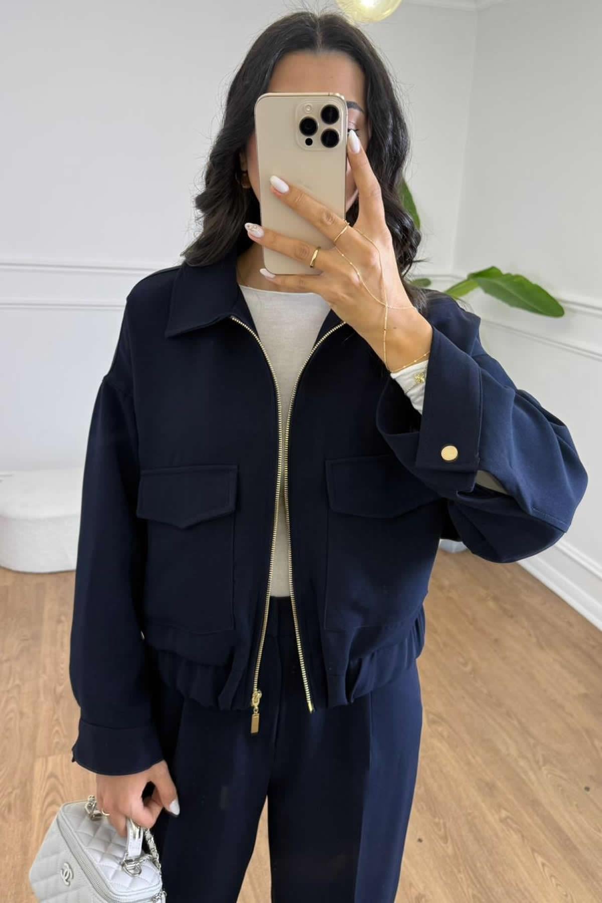 CROP BLAZER CEKET - LACİVERT