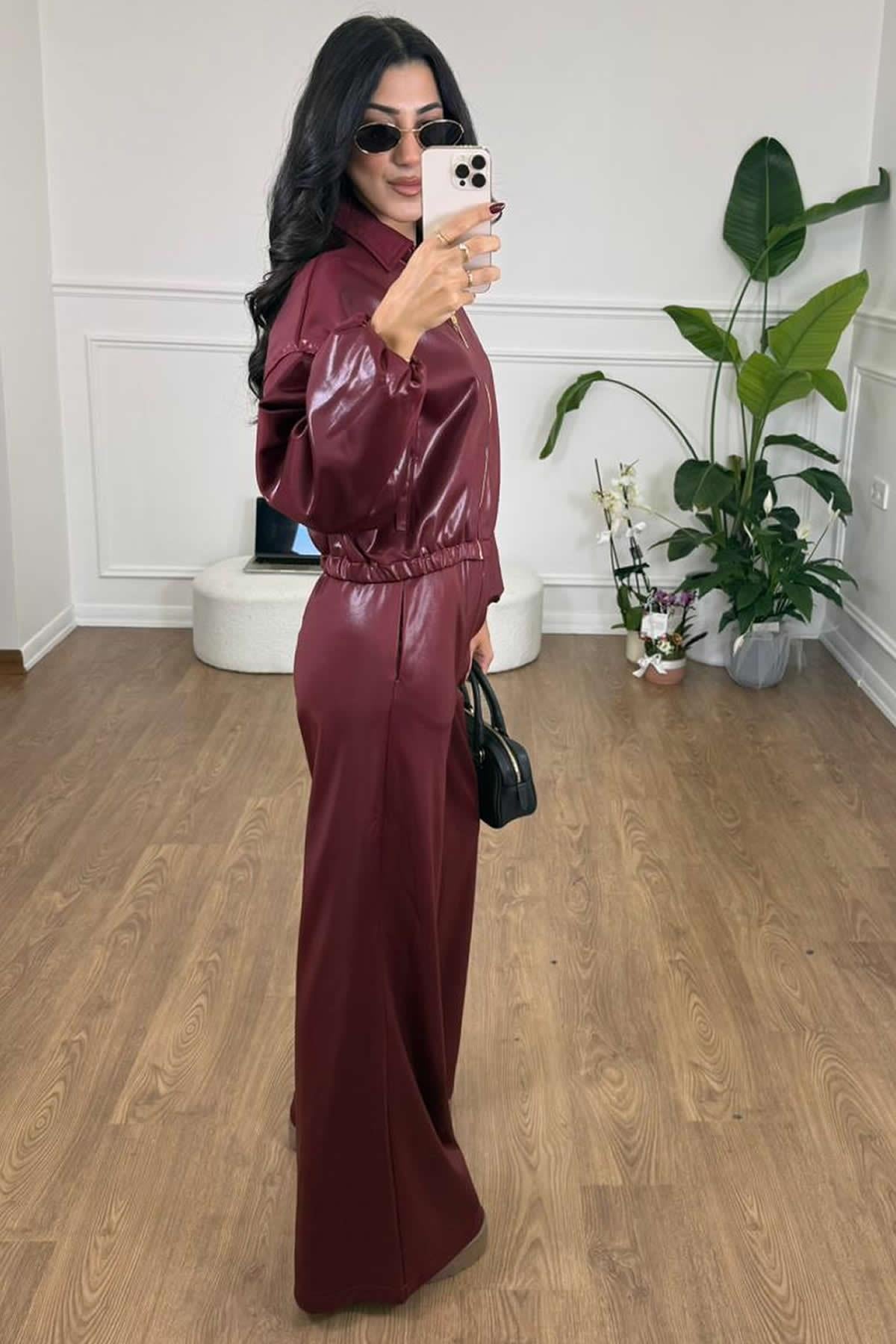 DERİ CEKET PANTOLON TAKIM - BORDO
