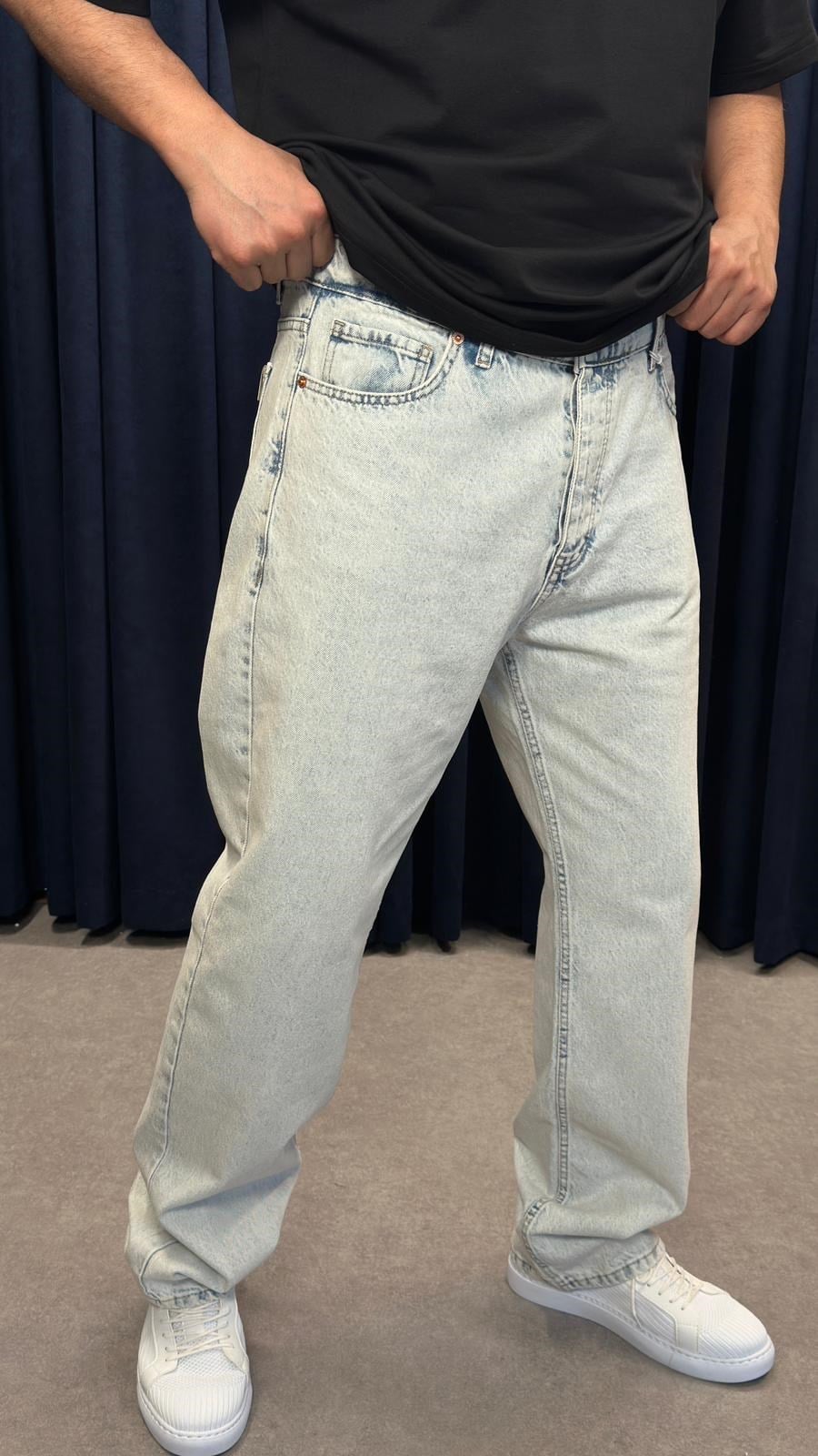 Baggy Kot Pantolon Açık Kar Yıkamalı