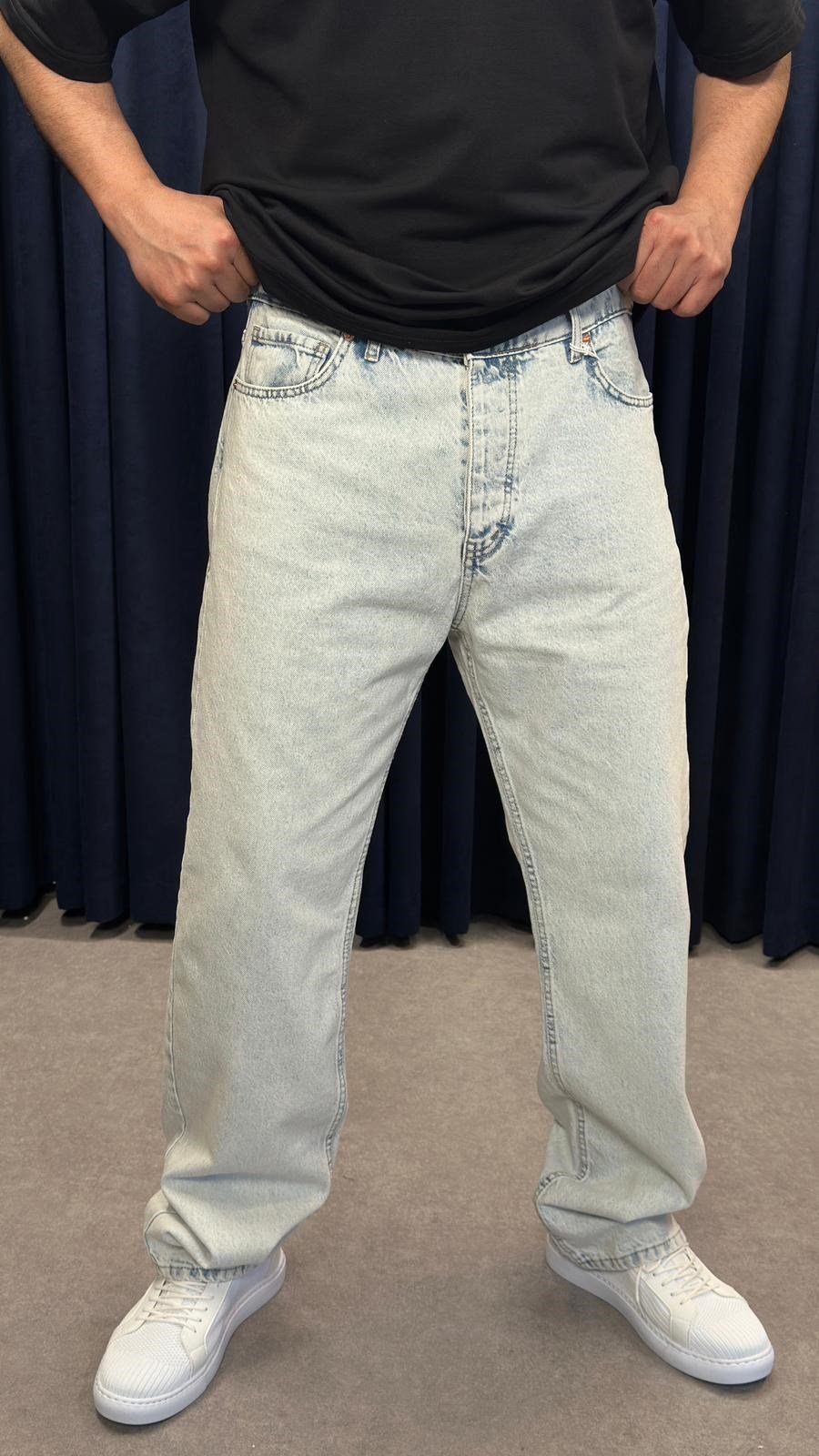 Baggy Kot Pantolon Açık Kar Yıkamalı