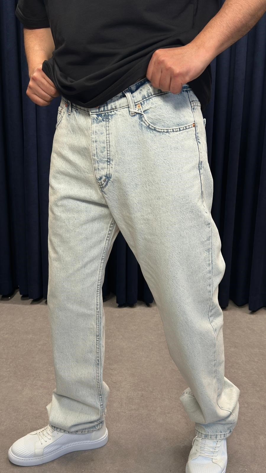 Baggy Kot Pantolon Açık Kar Yıkamalı