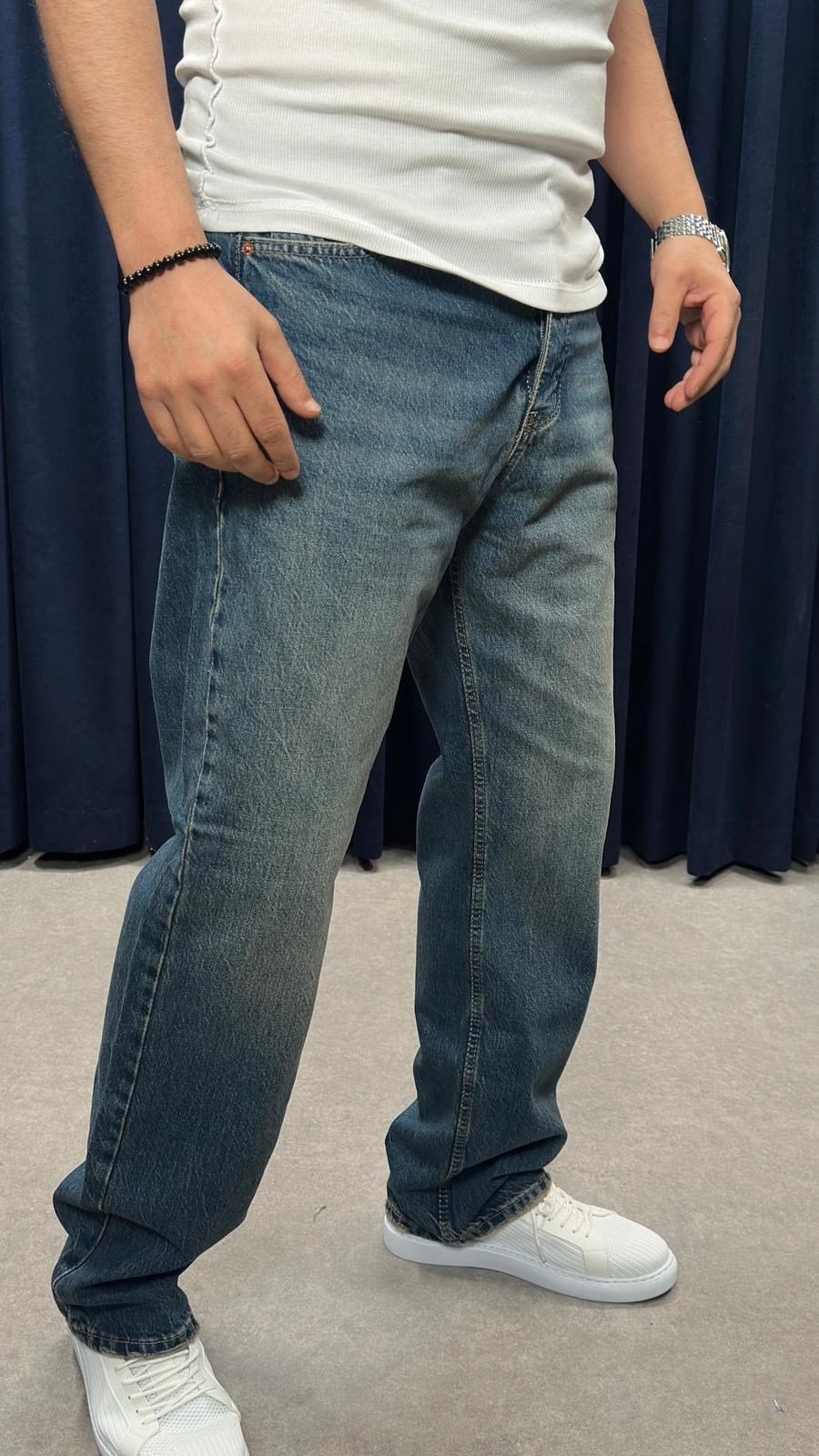 Baggy Kot Pantolon Retro Mavi