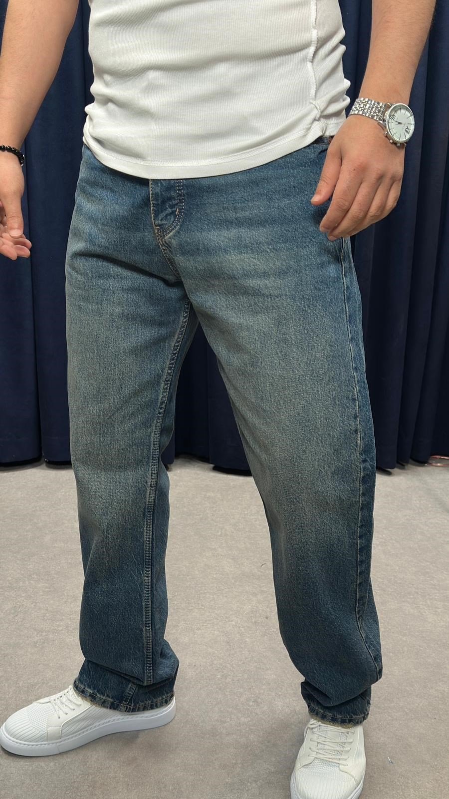 Baggy Kot Pantolon Retro Mavi