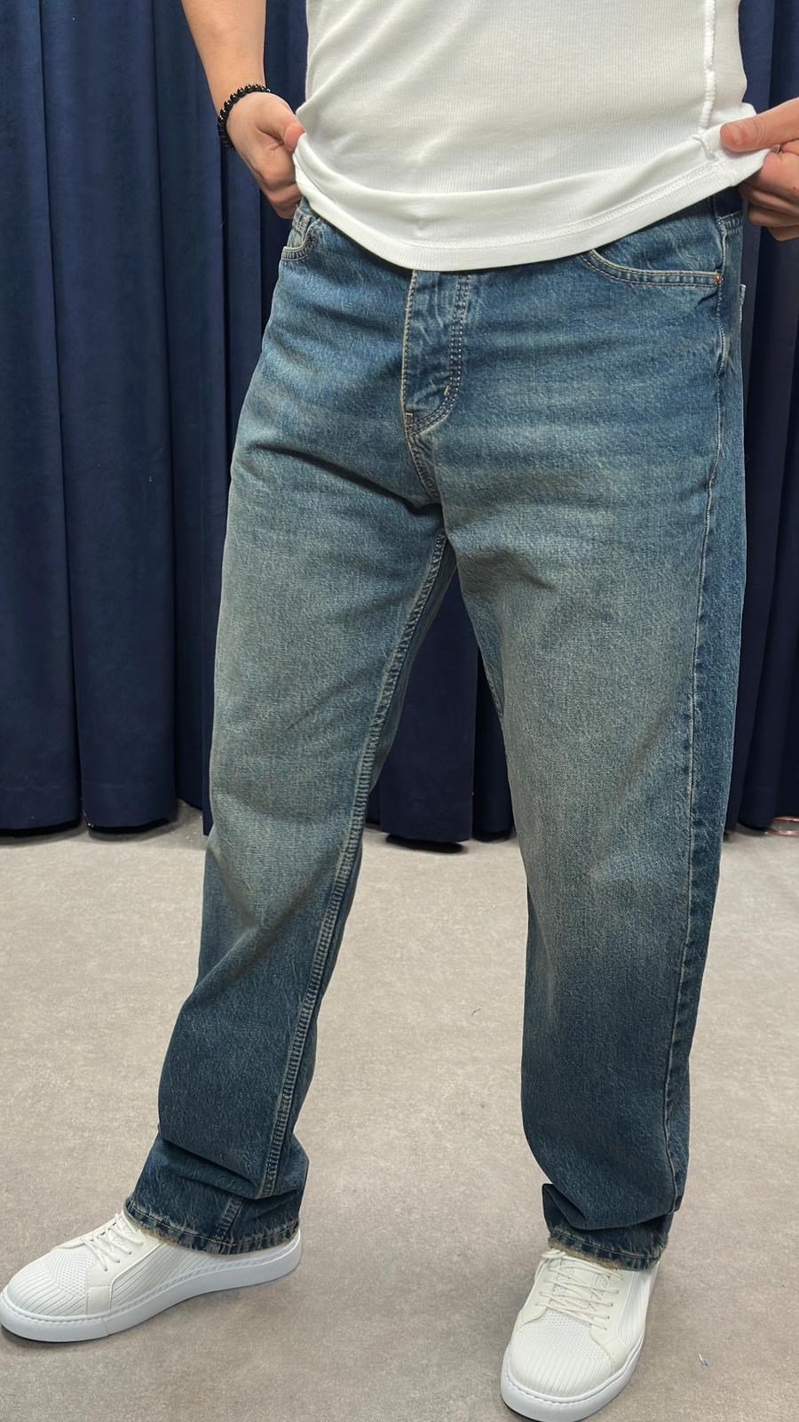 Baggy Kot Pantolon Retro Mavi