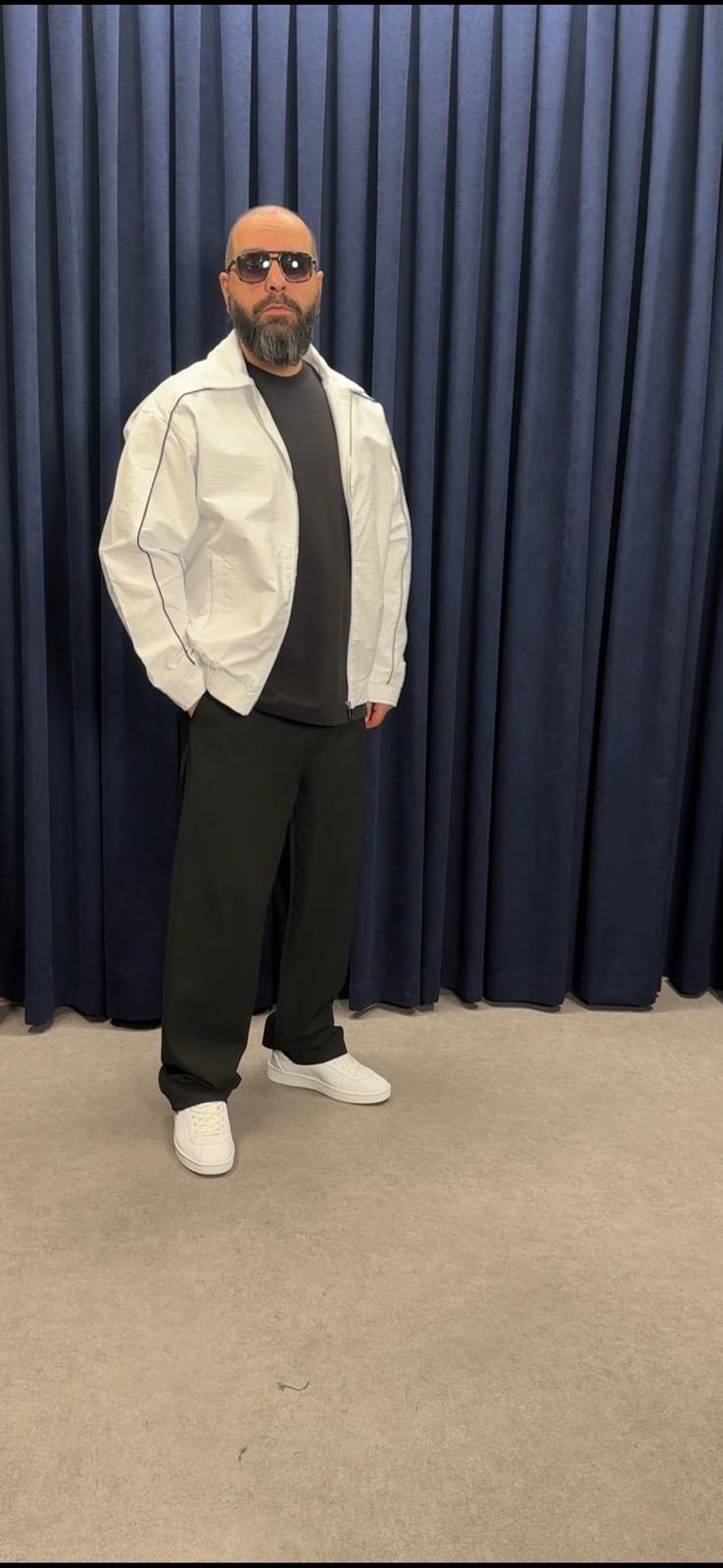 Çizgili Oversize Mevsimlik Ceket Beyaz