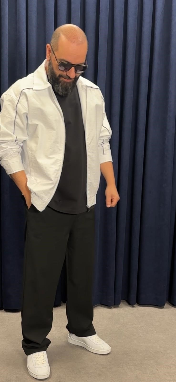 Çizgili Oversize Mevsimlik Ceket Beyaz