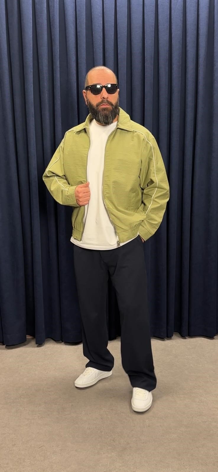 Çizgili Oversize Mevsimlik Ceket Yeşil