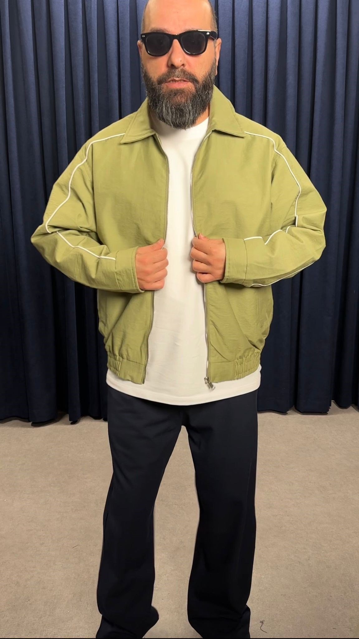 Çizgili Oversize Mevsimlik Ceket Yeşil