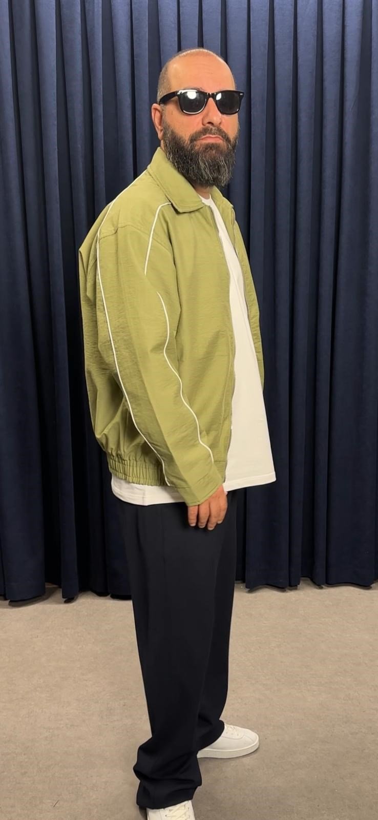 Çizgili Oversize Mevsimlik Ceket Yeşil