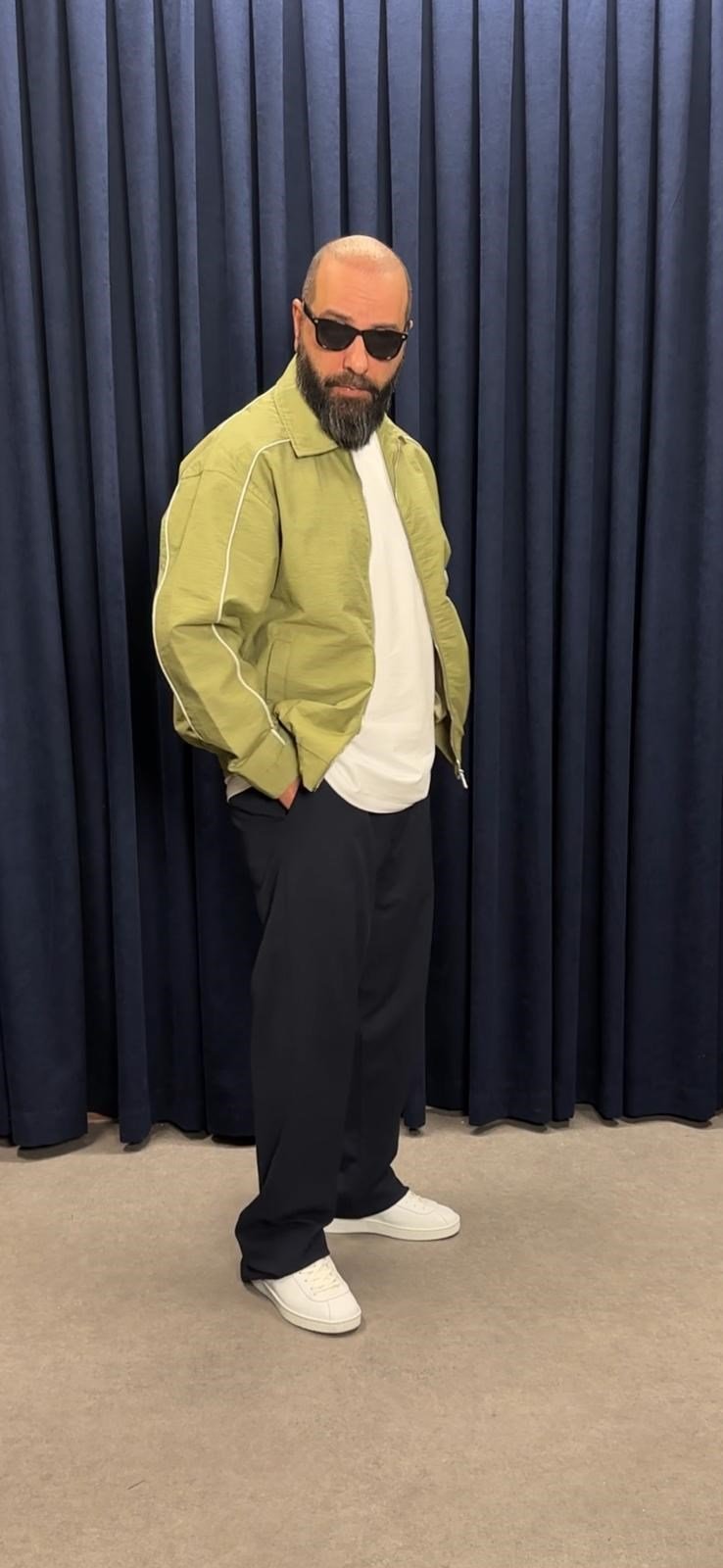 Çizgili Oversize Mevsimlik Ceket Yeşil