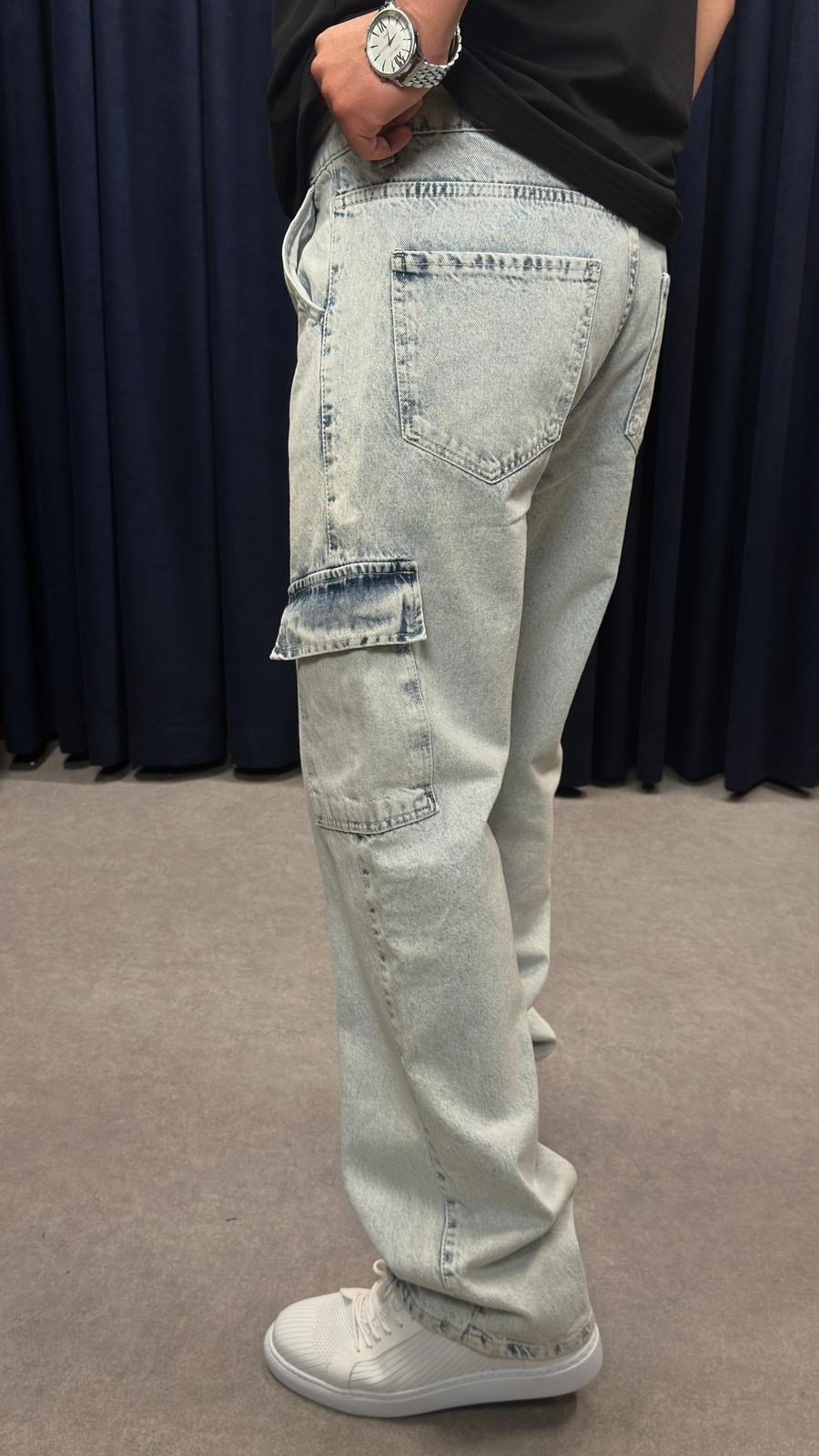 Kargo Cep Baggy Kot Pantolon Bebe Mavisi