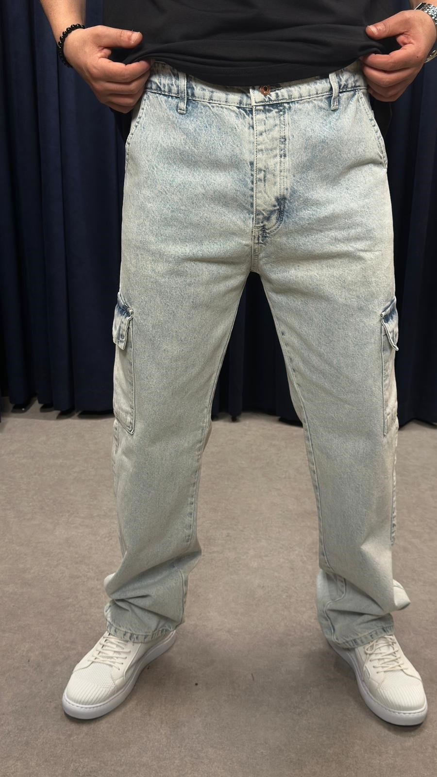 Kargo Cep Baggy Kot Pantolon Bebe Mavisi