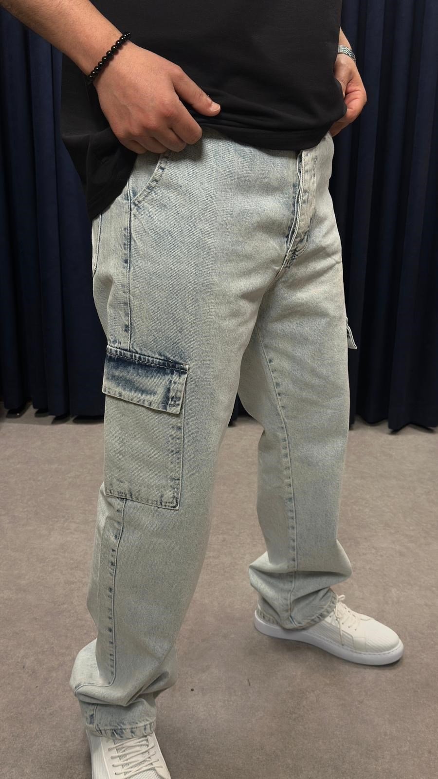 Kargo Cep Baggy Kot Pantolon Bebe Mavisi