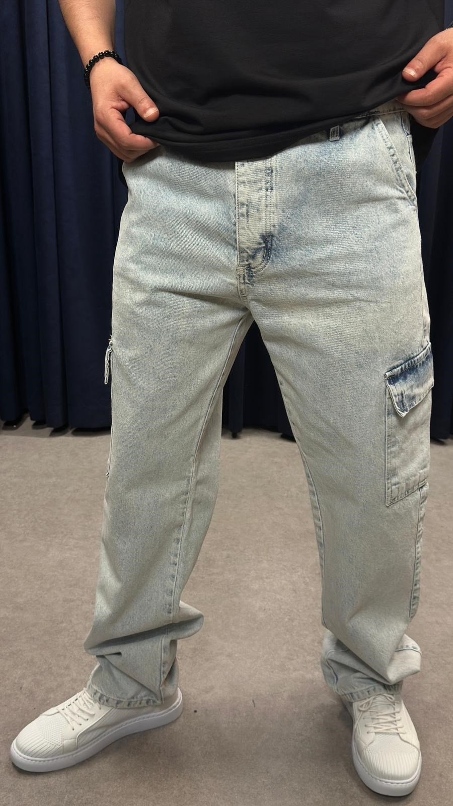 Kargo Cep Baggy Kot Pantolon Bebe Mavisi