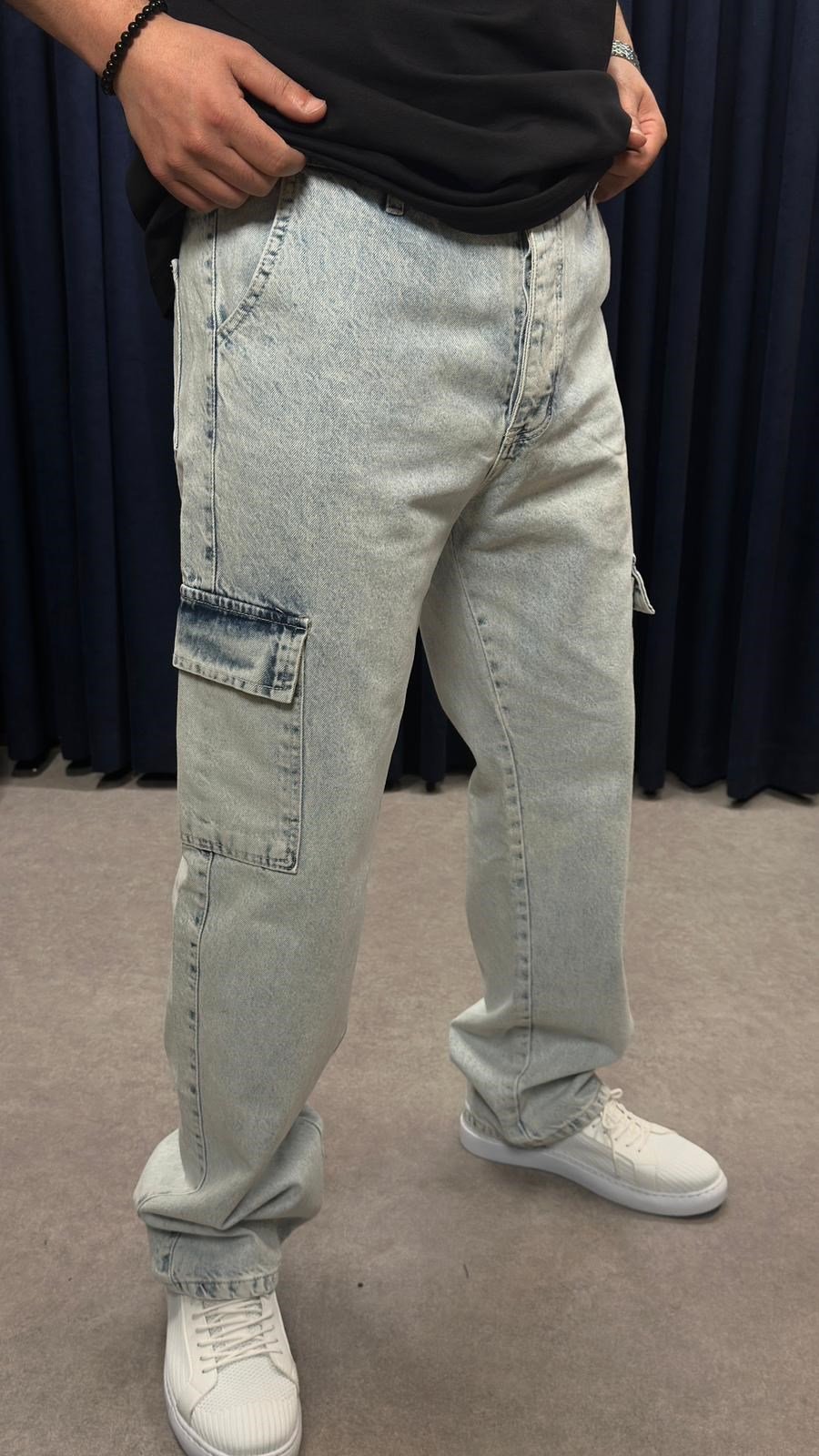 Kargo Cep Baggy Kot Pantolon Bebe Mavisi