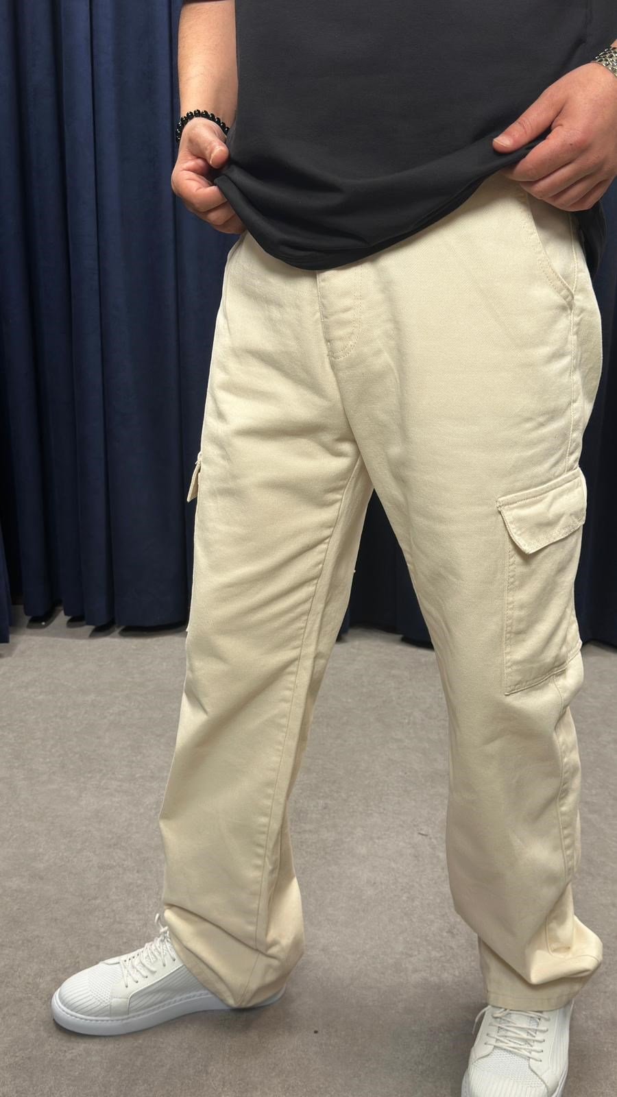 Kargo Cep Baggy Kot Pantolon Bej
