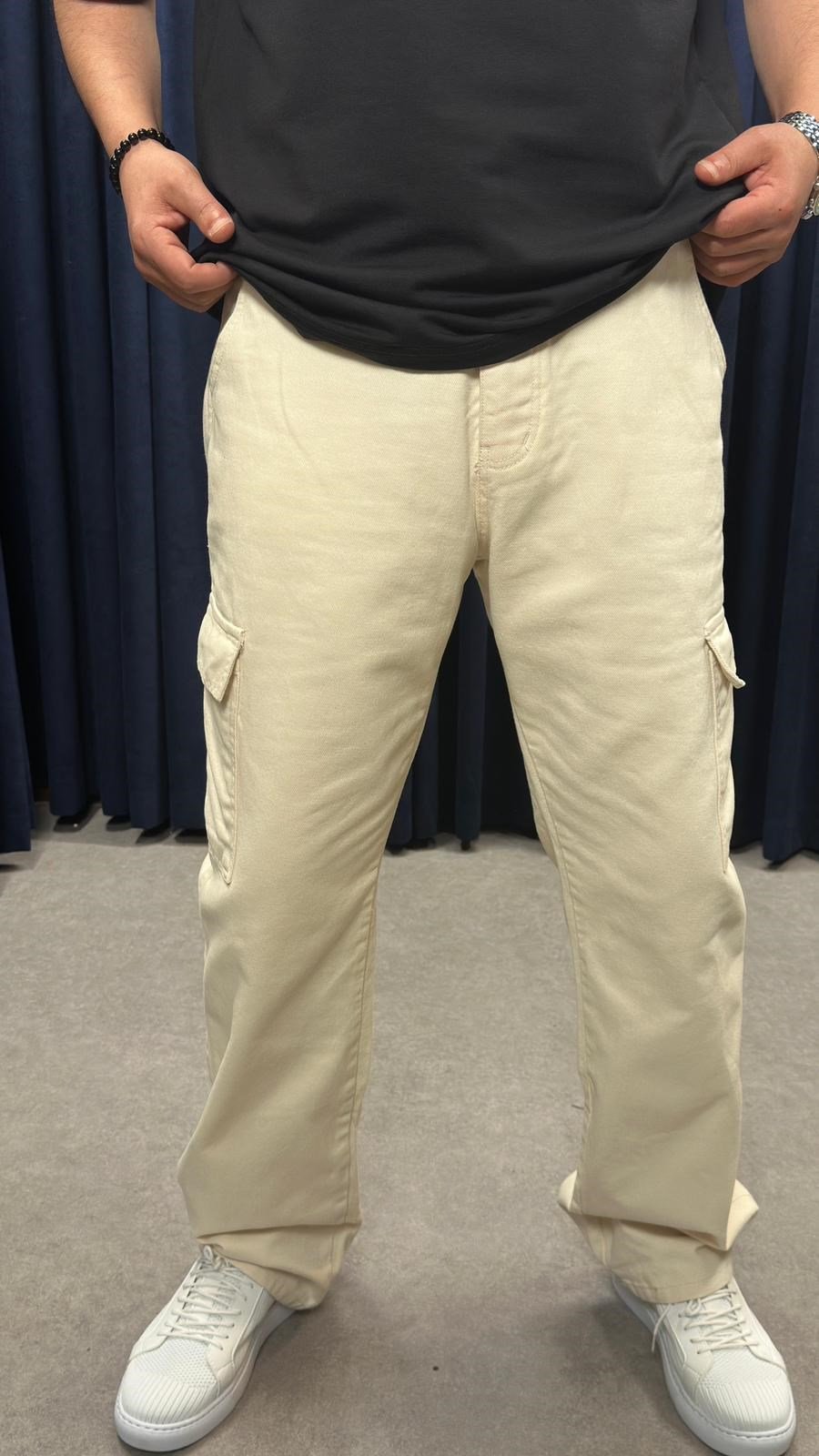 Kargo Cep Baggy Kot Pantolon Bej