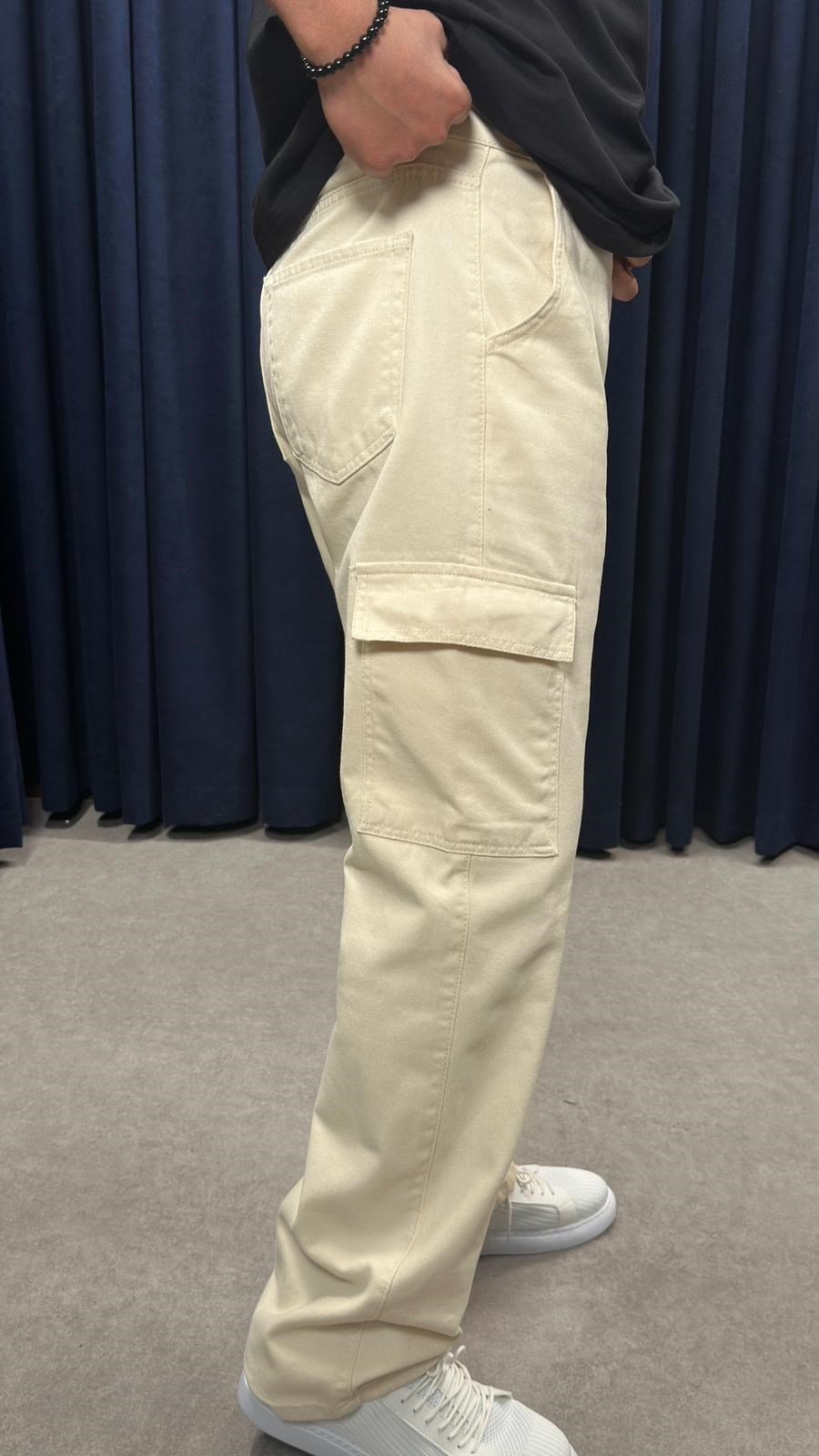 Kargo Cep Baggy Kot Pantolon Bej
