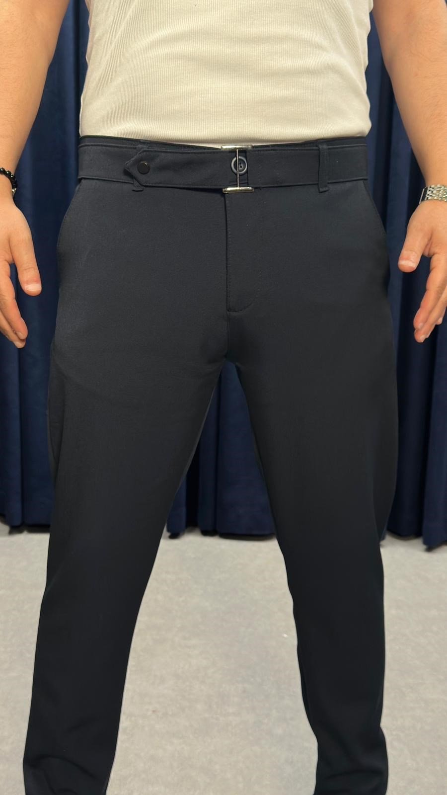 Kemerli Kumaş Pantolon Lacivert