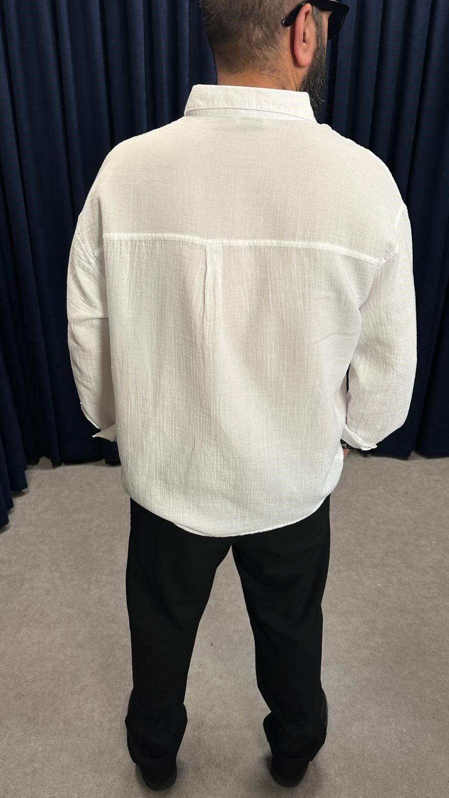 Müslin Kumaş Oversize Keten Gömlek Beyaz