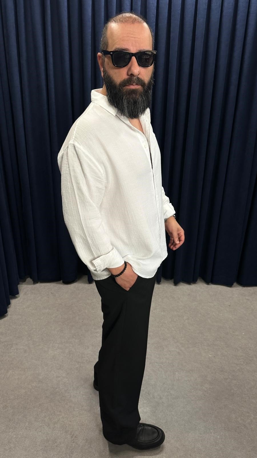 Müslin Kumaş Oversize Keten Gömlek Beyaz