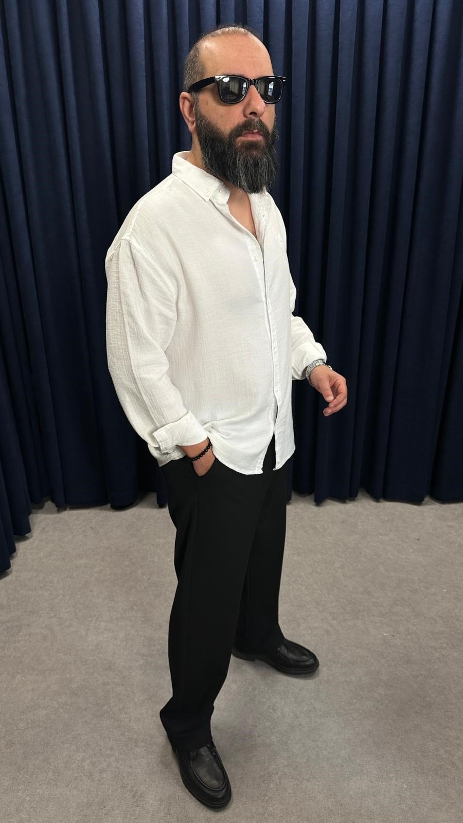 Müslin Kumaş Oversize Keten Gömlek Beyaz