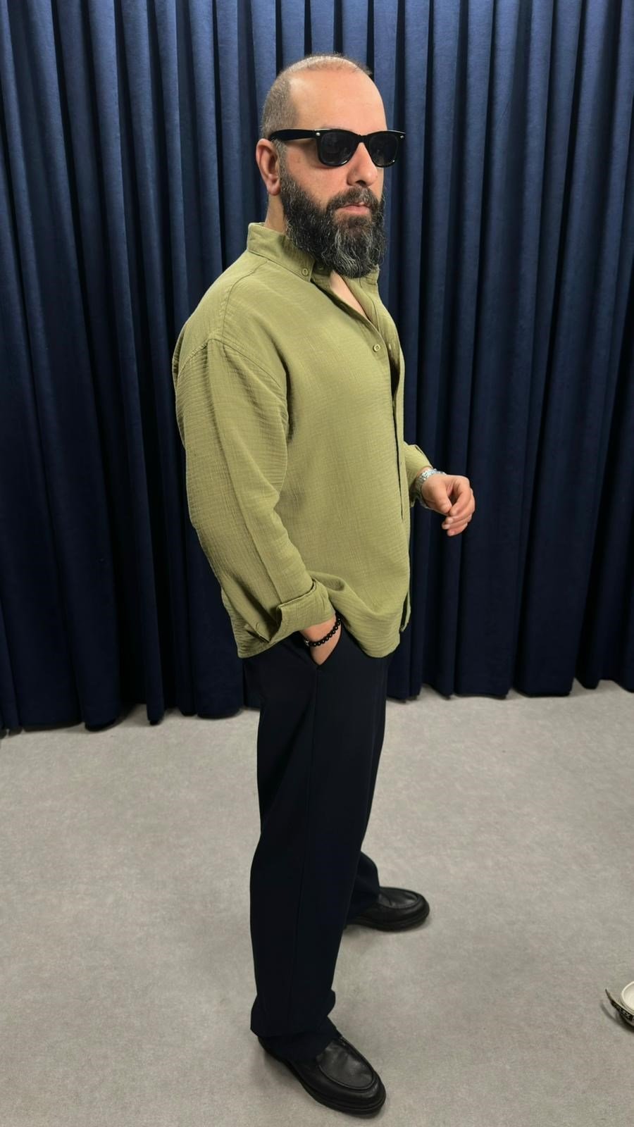 Müslin Kumaş Oversize Keten Gömlek Haki